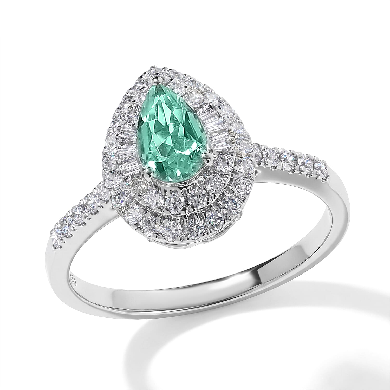 Certified and Appraised Luxoro AAA Paraiba Tourmaline and Diamond I2 1.00 ctw Ring in 10K White Gold (Size 5.0)