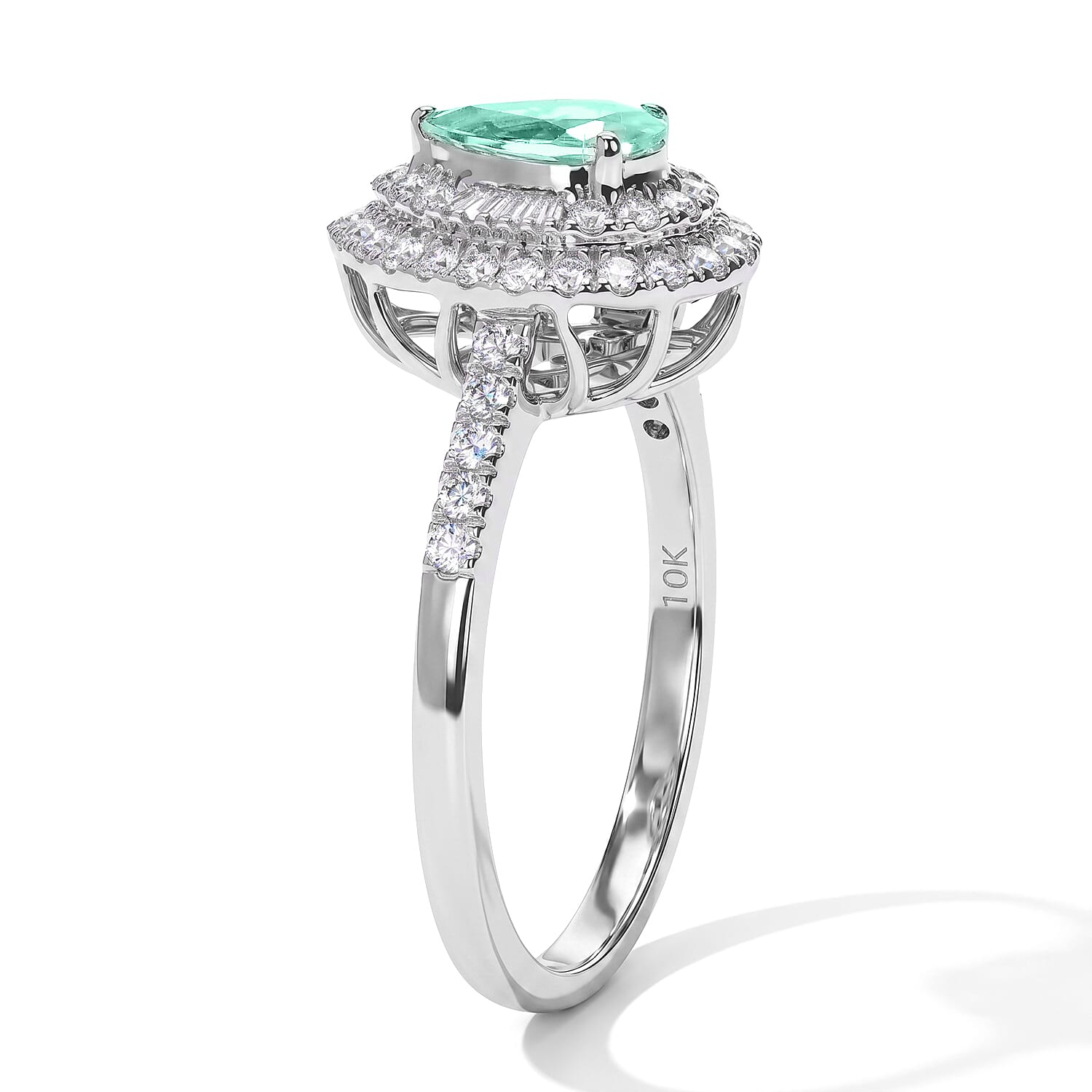 Certified and Appraised Luxoro AAA Paraiba Tourmaline and Diamond I2 1.00 ctw Ring in 10K White Gold (Size 5.0)
