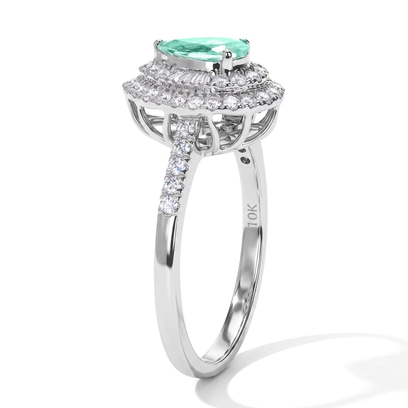 Certified and Appraised Luxoro AAA Paraiba Tourmaline and Diamond I2 1.00 ctw Ring in 10K White Gold (Size 5.0)