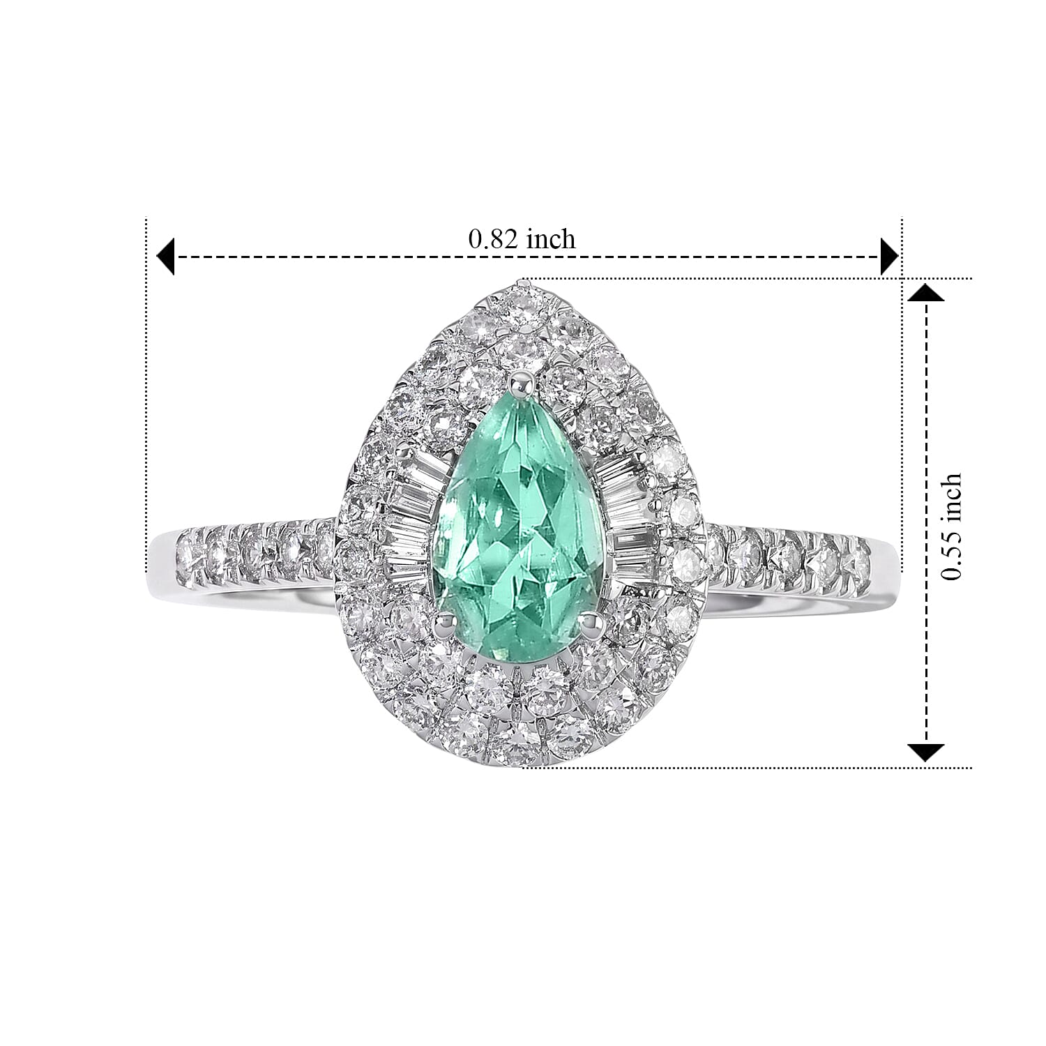 Certified and Appraised Luxoro AAA Paraiba Tourmaline and Diamond I2 1.00 ctw Ring in 10K White Gold (Size 5.0)