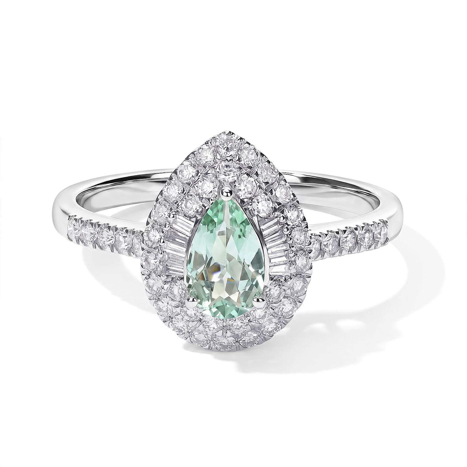 Certified and Appraised Luxoro 10K White Gold AAA Paraiba Tourmaline, Diamond (I2) (0.51 cts) Ring (Size 6.0) 1.00 ctw