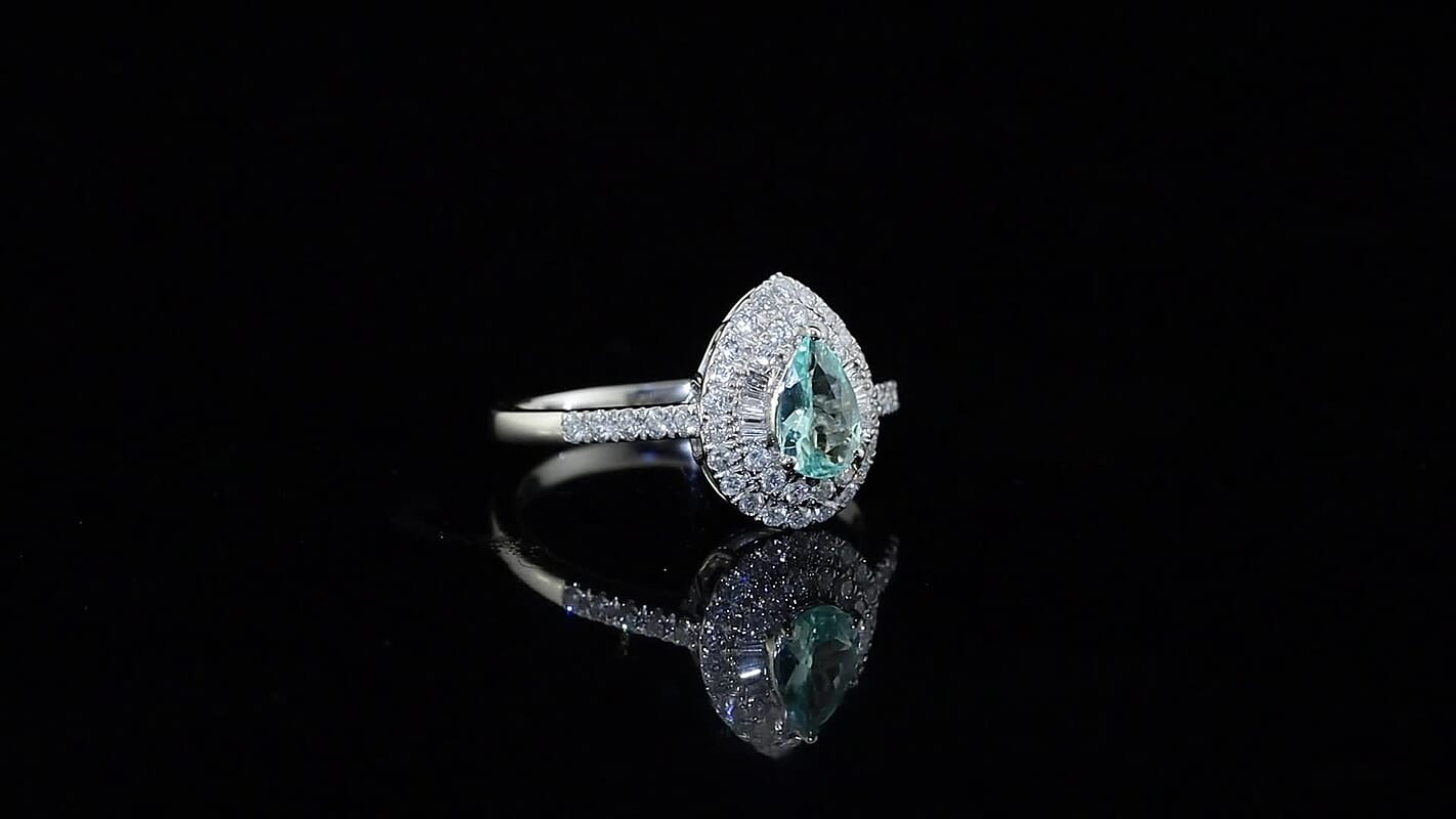 Certified and Appraised Luxoro 10K White Gold AAA Paraiba Tourmaline, Diamond (I2) (0.51 cts) Ring (Size 6.0) 1.00 ctw