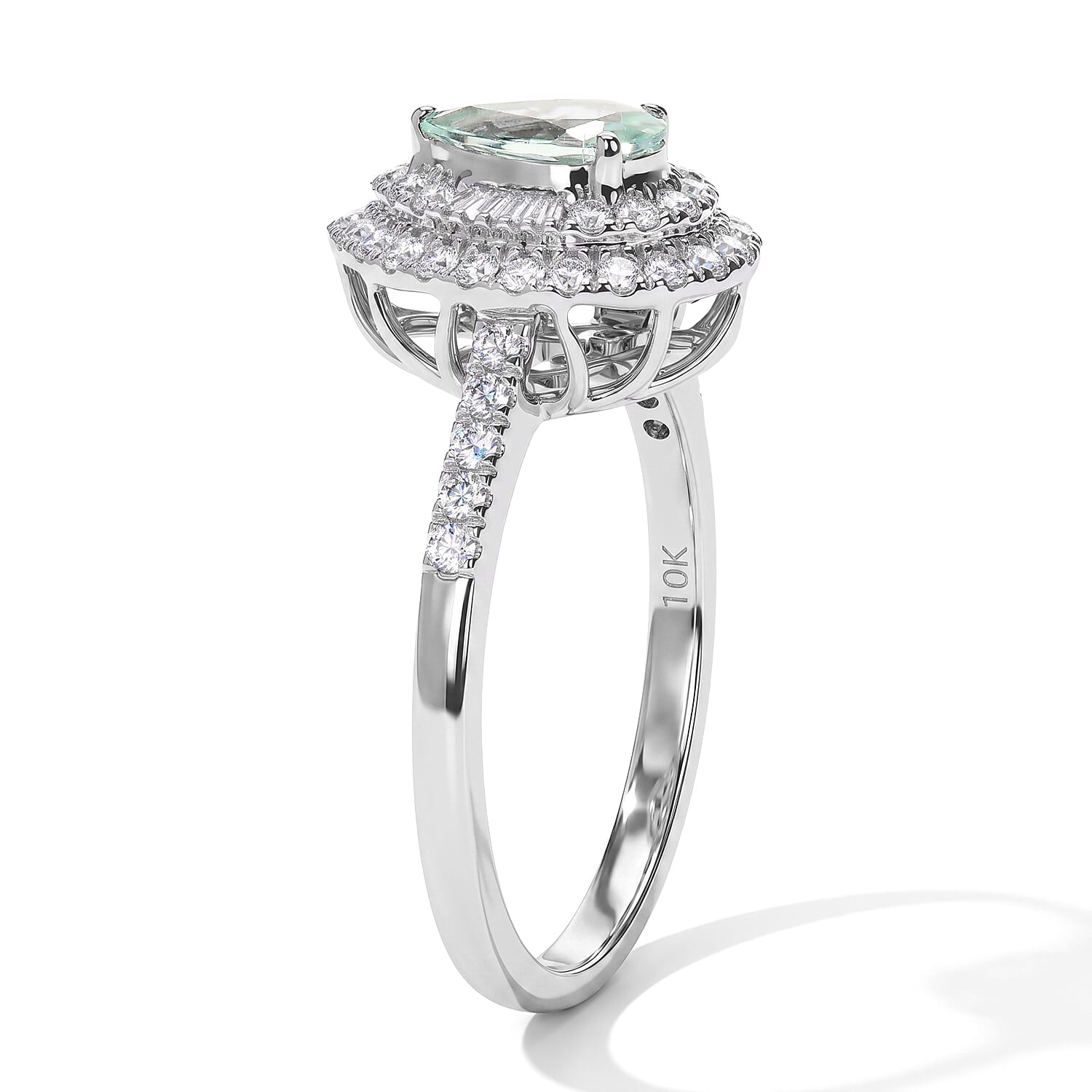 Certified and Appraised Luxoro AAA Paraiba Tourmaline and Diamond (I2) 1.00 ctw Ring in 10K White Gold (Size 8.0)