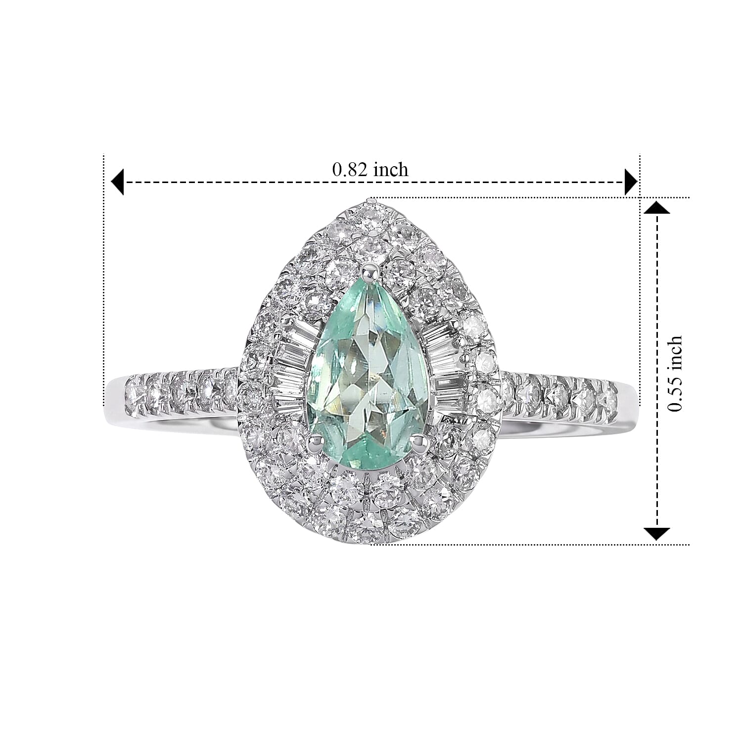 Certified and Appraised Luxoro AAA Paraiba Tourmaline and Diamond (I2) 1.00 ctw Ring in 10K White Gold (Size 8.0)