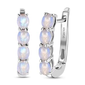 Kuisa Rainbow Moonstone 1.75 ctw Huggie Hoop Earrings in Platinum Over Sterling Silver