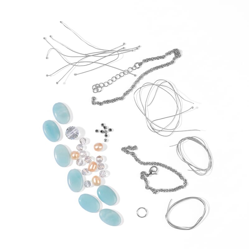 GCS Amazonite, Freshwater Pearl and Crystal Accessories in Platinum Bond 90.00 ctw