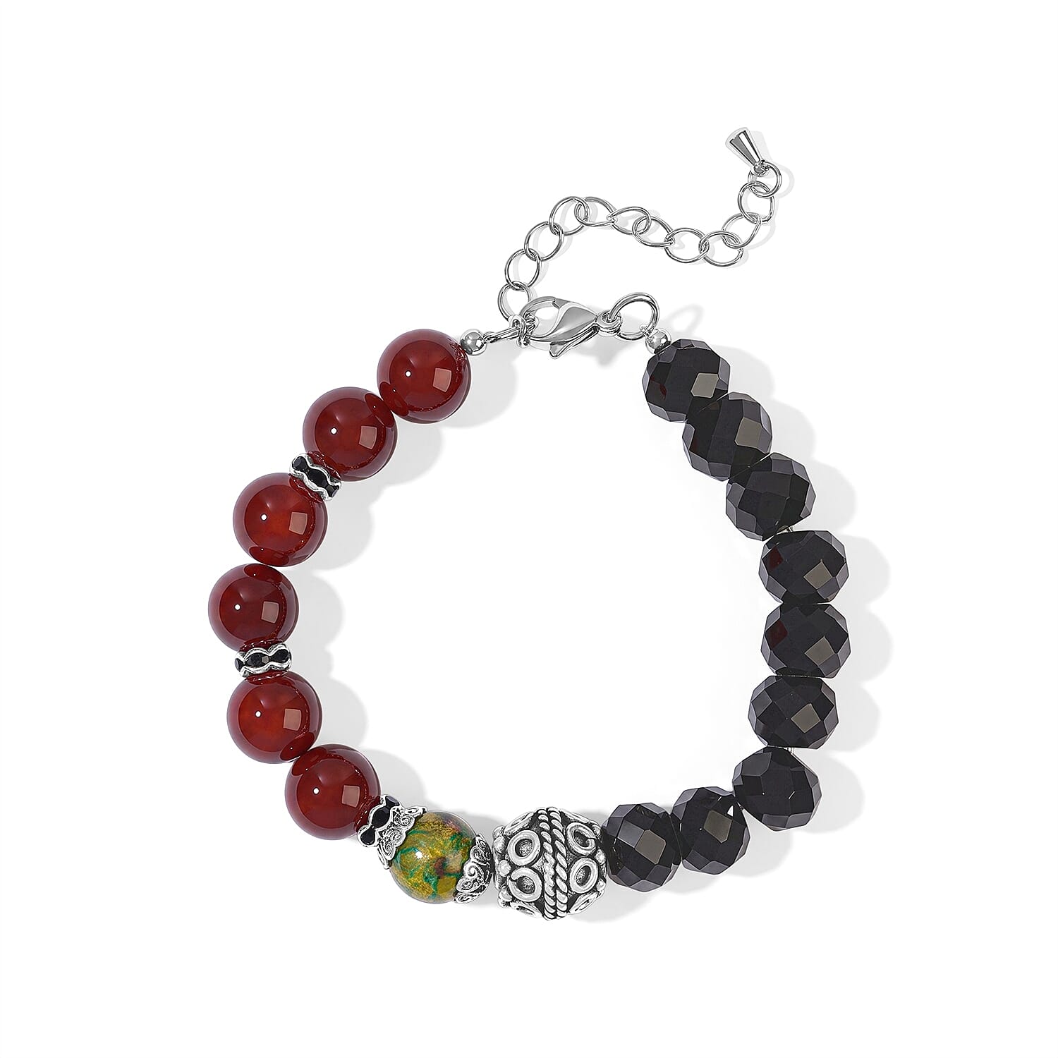GCS Black Agate, Red Agate and Green Jasper 98.50 ctw Bracelet in Platinum Bond (7.25 In)