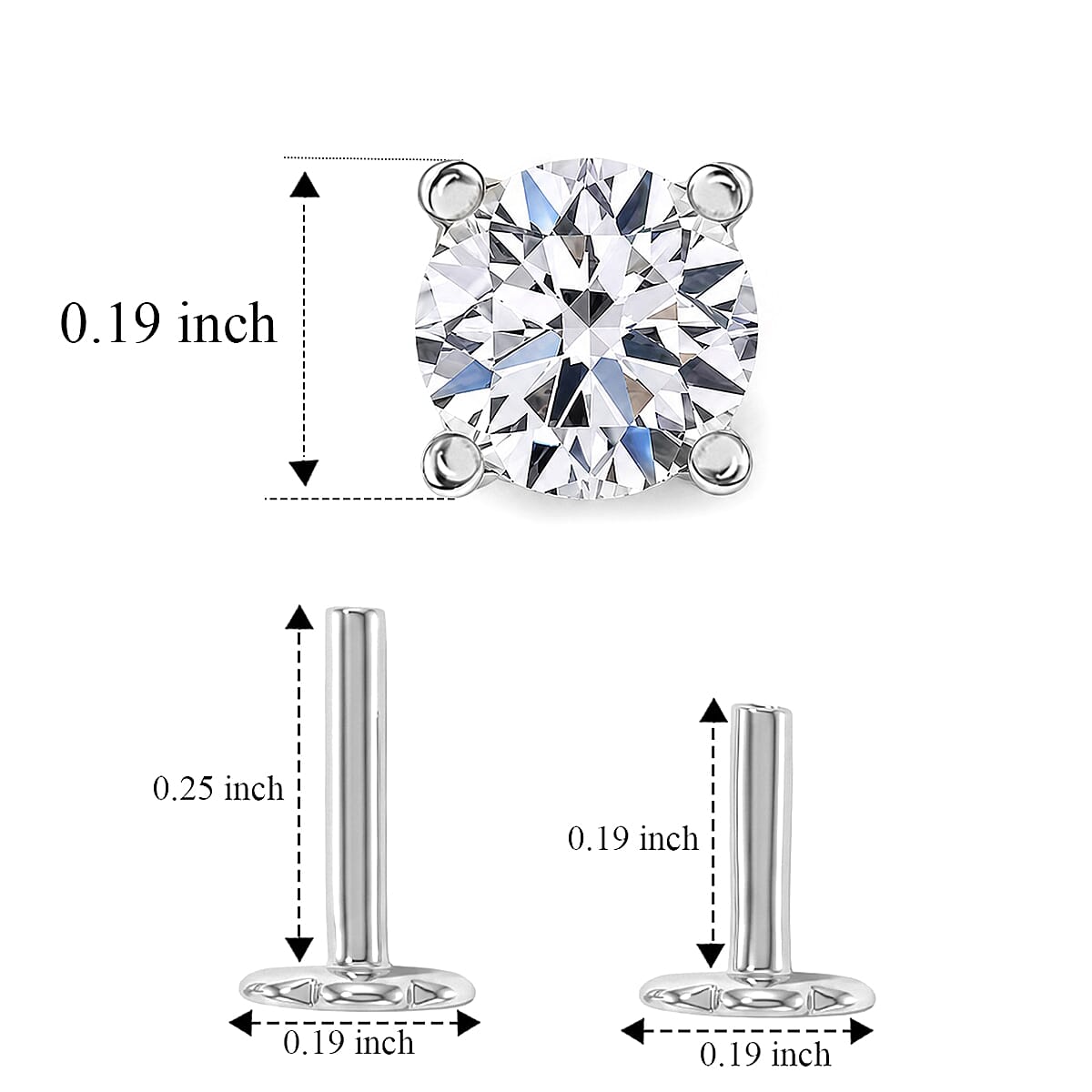 Luxuriant Lab Grown Diamond E-F VS 0.50 ctw Flat Back Stud Earrings in Rhodium Over Sterling Silver