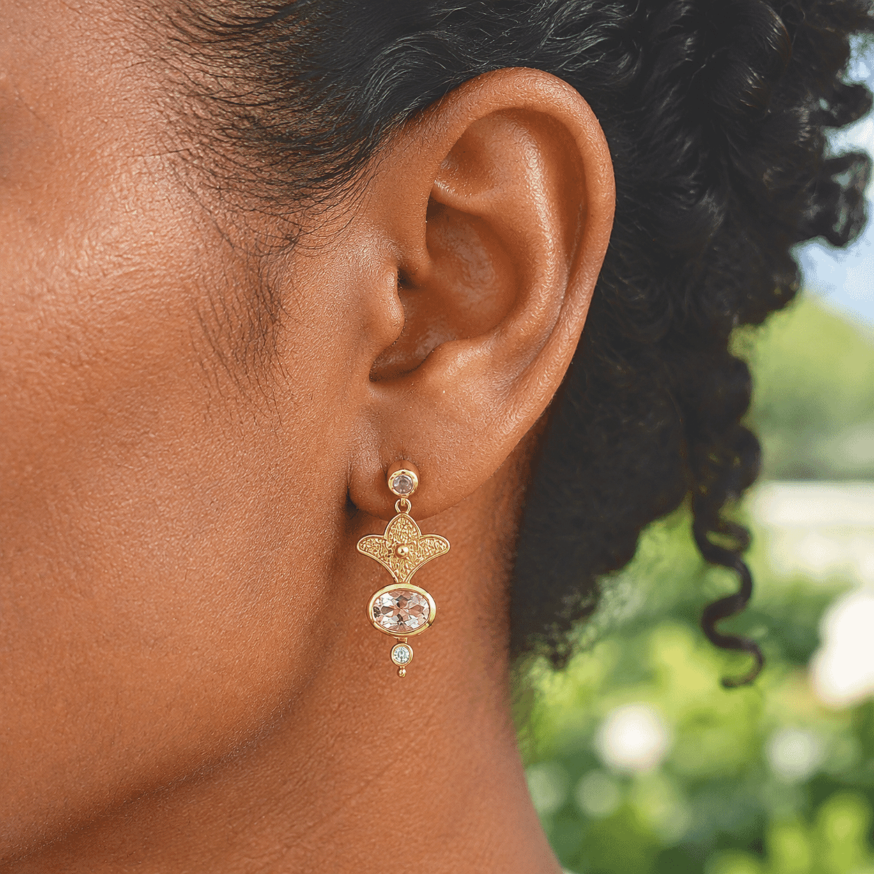 D'Joy Rachel Roy Premium Pink Morganite and Multi Gemstone 2.10 ctw Earrings in 18K Vermeil Yellow Gold Over Sterling Silver