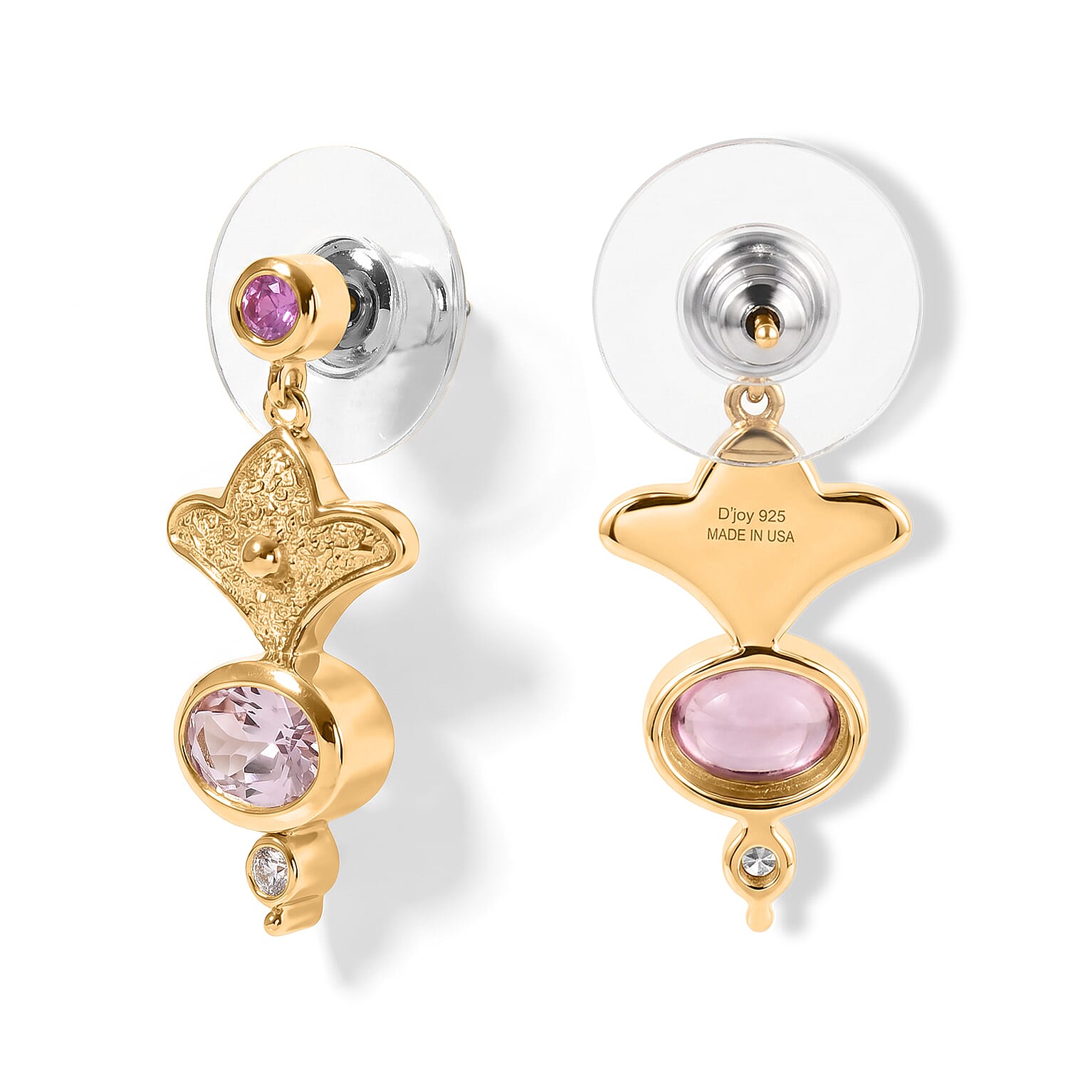 D'Joy Rachel Roy Premium Pink Morganite and Multi Gemstone 2.10 ctw Earrings in 18K Vermeil Yellow Gold Over Sterling Silver