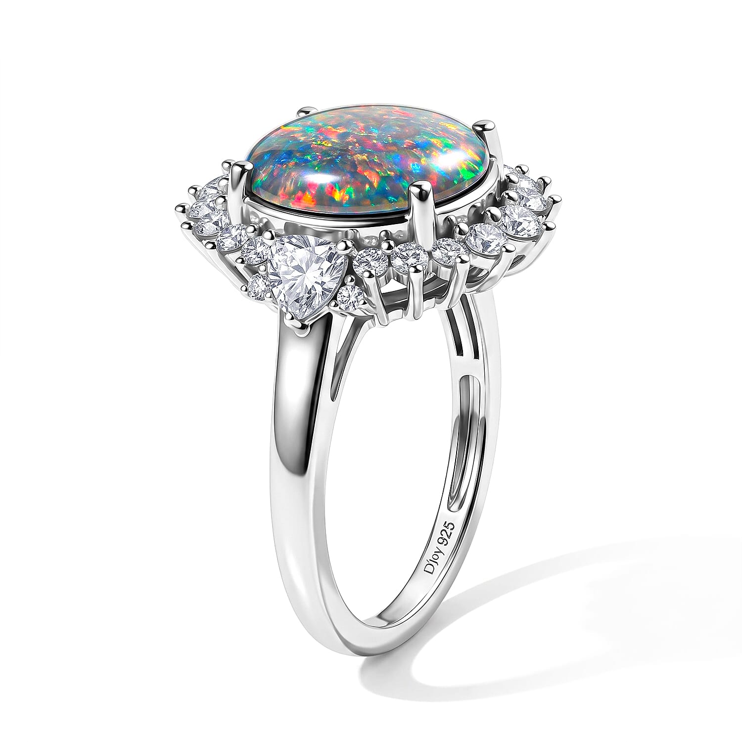 D'Joy Premium Australian Black Ridge Opal Triplet and Moissanite 3.90 ctw Midnight Empress Ring in Rhodium Over Sterling Silver (Size 7.0)