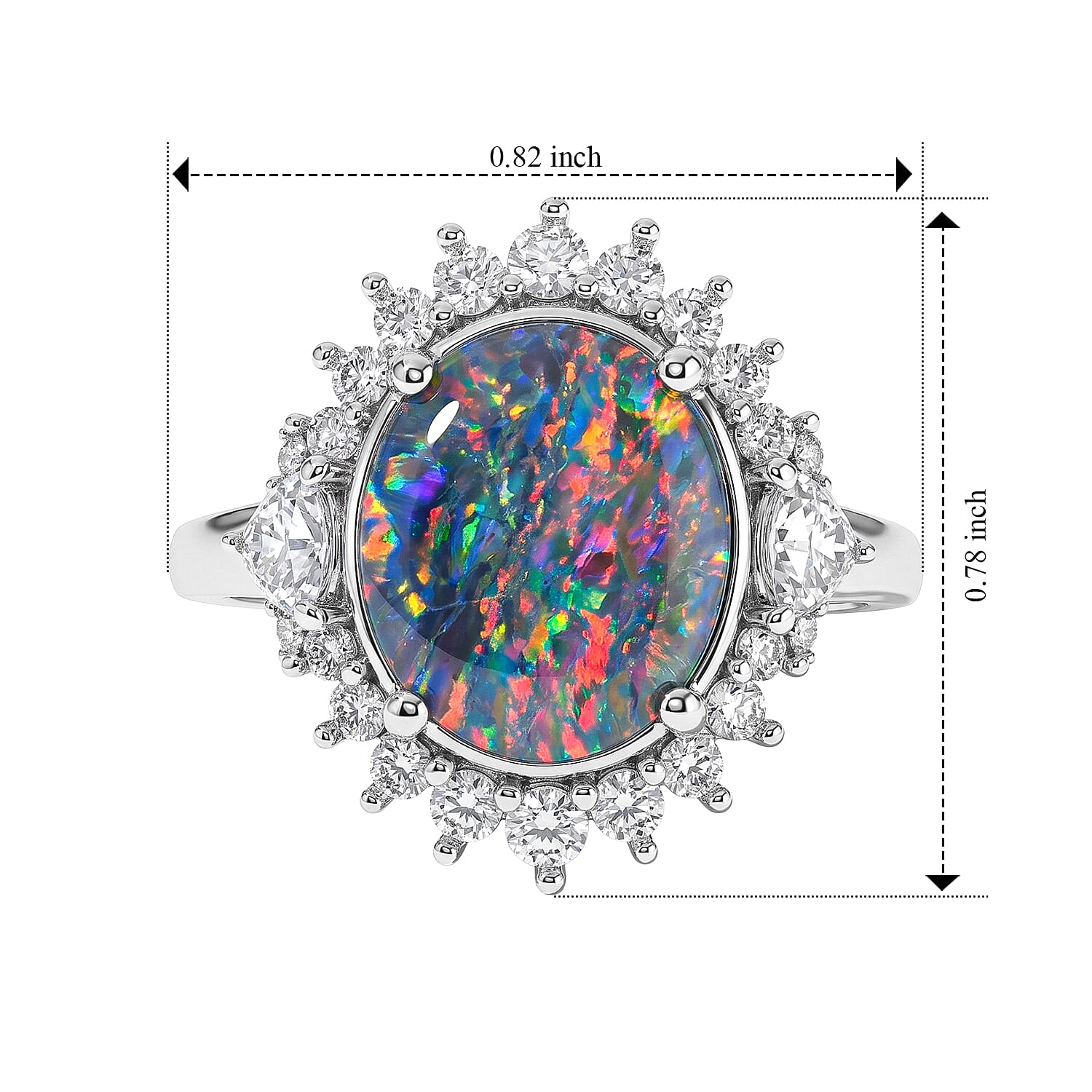 D'Joy Premium Australian Black Ridge Opal Triplet and Moissanite 3.90 ctw Midnight Empress Ring in Rhodium Over Sterling Silver (Size 7.0)