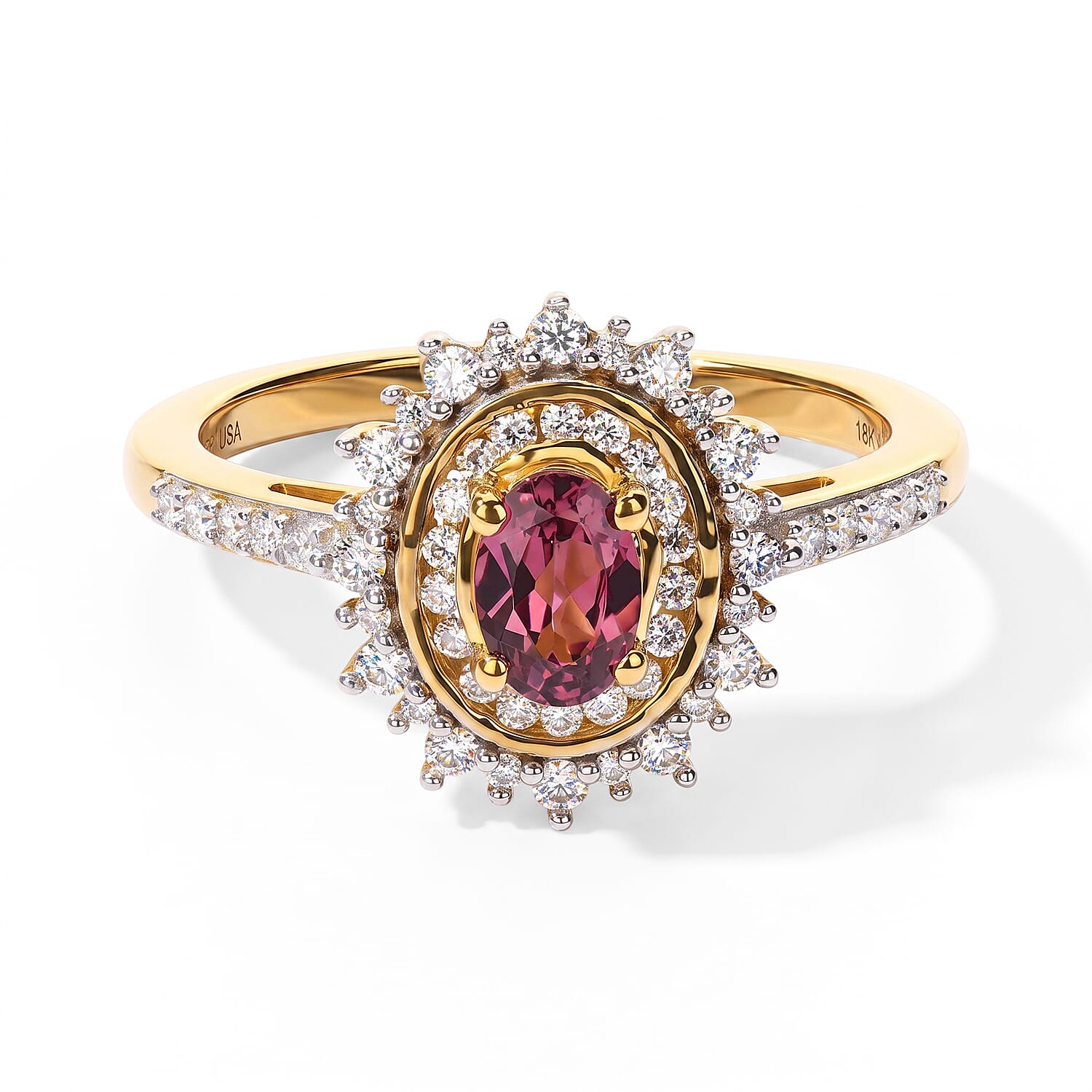 D'Joy Premium Tanzanian Wine Garnet and Moissanite 1.00 ctw Flame Majesty Ring in 18K Vermeil Yellow Gold Over Sterling Silver (Size 5.0)