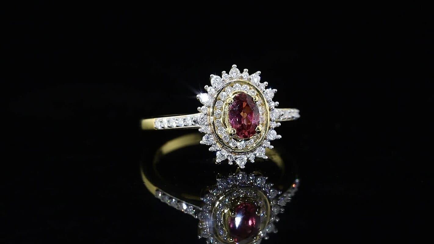 D''Joy Premium Tanzanian Wine Garnet and Moissanite 1.00 ctw Ring in 18K Vermeil Yellow Gold Over Sterling Silver (Size 7.0)