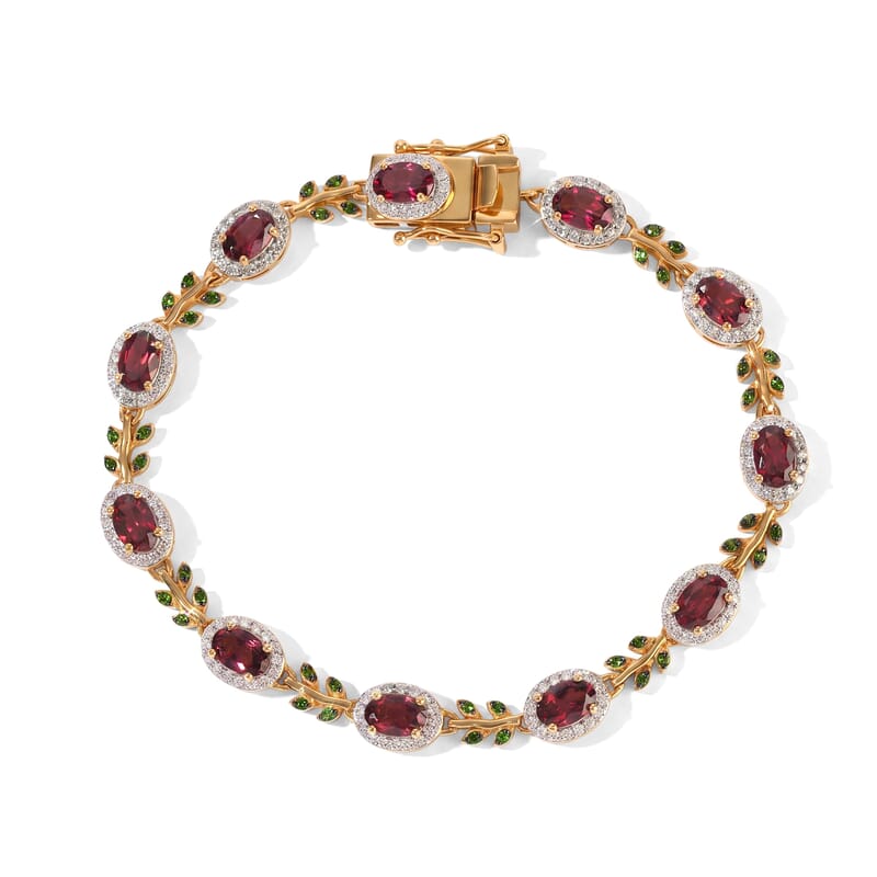 D'Joy Premium Tanzanian Wine Garnet and Multi Gemstone 7.00 ctw Bracelet in 18K Vermeil Yellow Gold Over Sterling Silver (7.25 In)