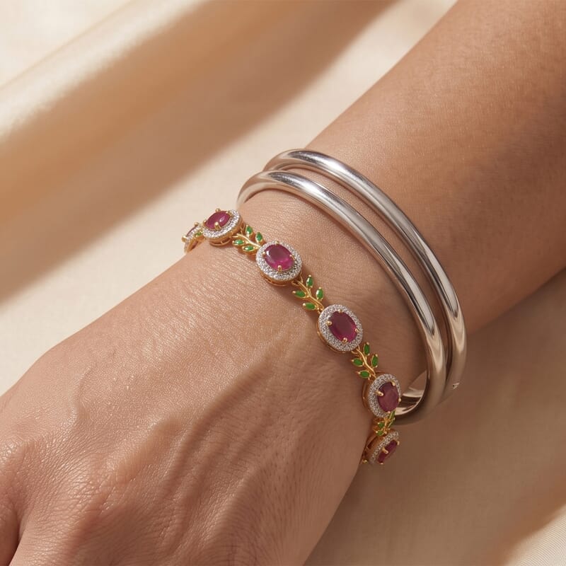 D'Joy Premium Tanzanian Wine Garnet and Multi Gemstone 7.00 ctw Bracelet in 18K Vermeil Yellow Gold Over Sterling Silver (7.25 In)