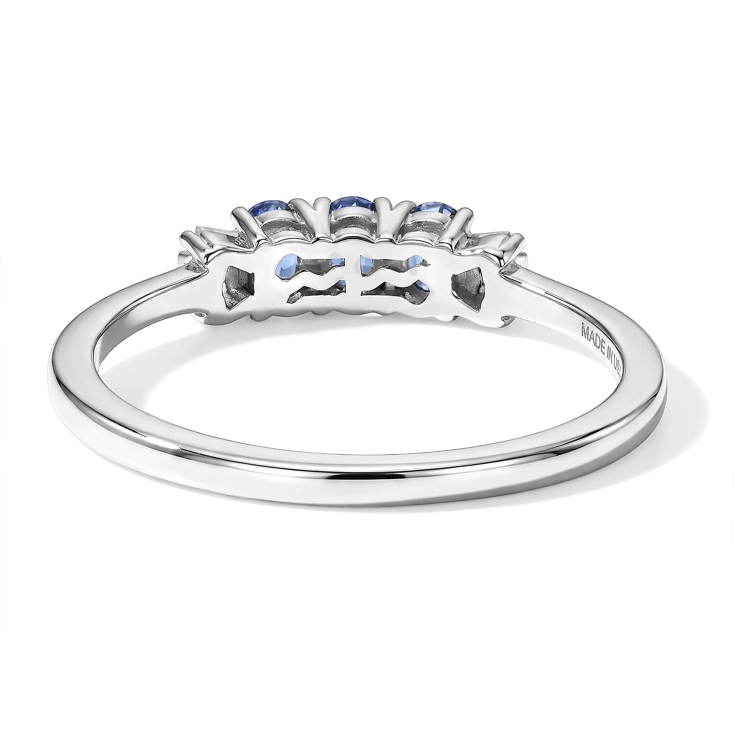D'Joy Ceylon Blue Sapphire and Diamond 0.70 ctw Royal Trilogy Ring in Rhodium Over Sterling Silver (Size 10.0)