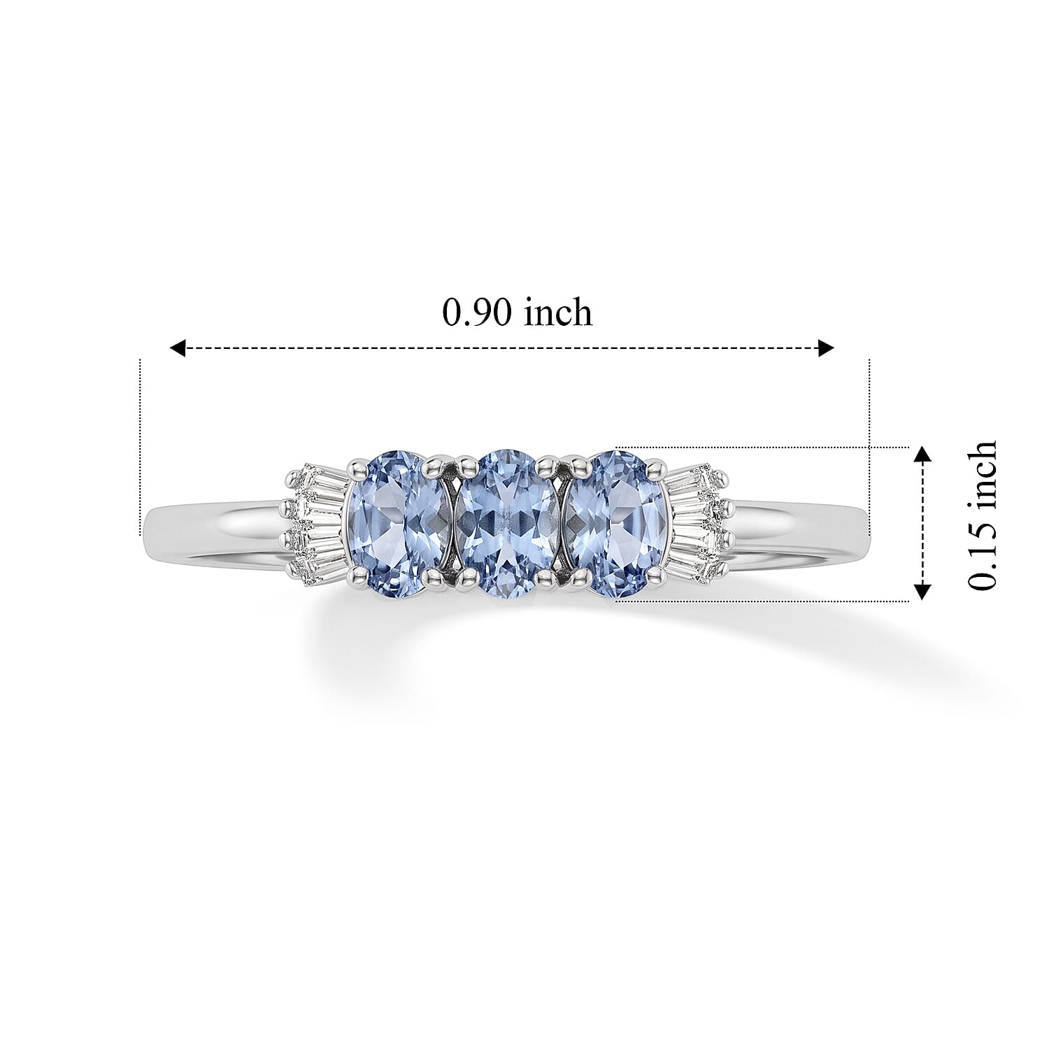 D'Joy Ceylon Blue Sapphire and Diamond 0.70 ctw Royal Trilogy Ring in Rhodium Over Sterling Silver (Size 10.0)