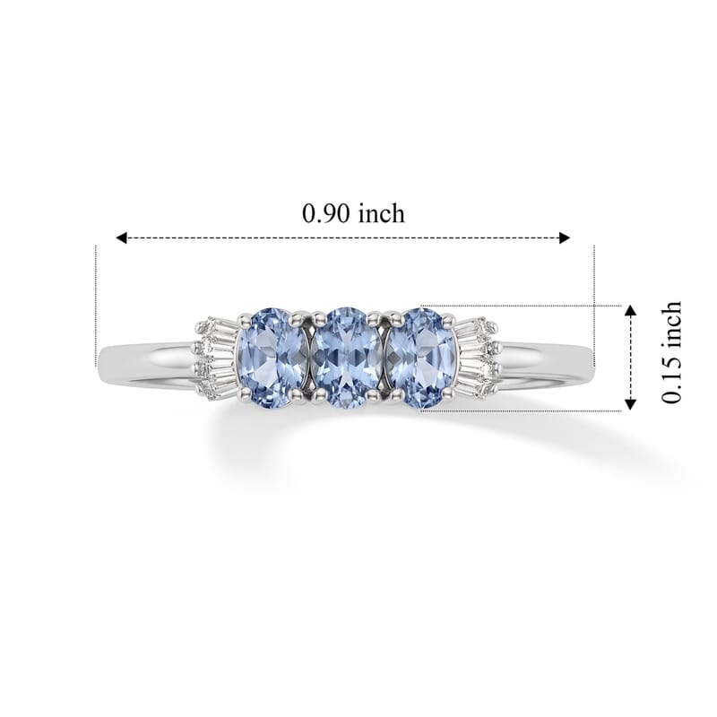 D'Joy Ceylon Blue Sapphire and Diamond 0.70 ctw Royal Trilogy Ring in Rhodium Over Sterling Silver (Size 10.0)