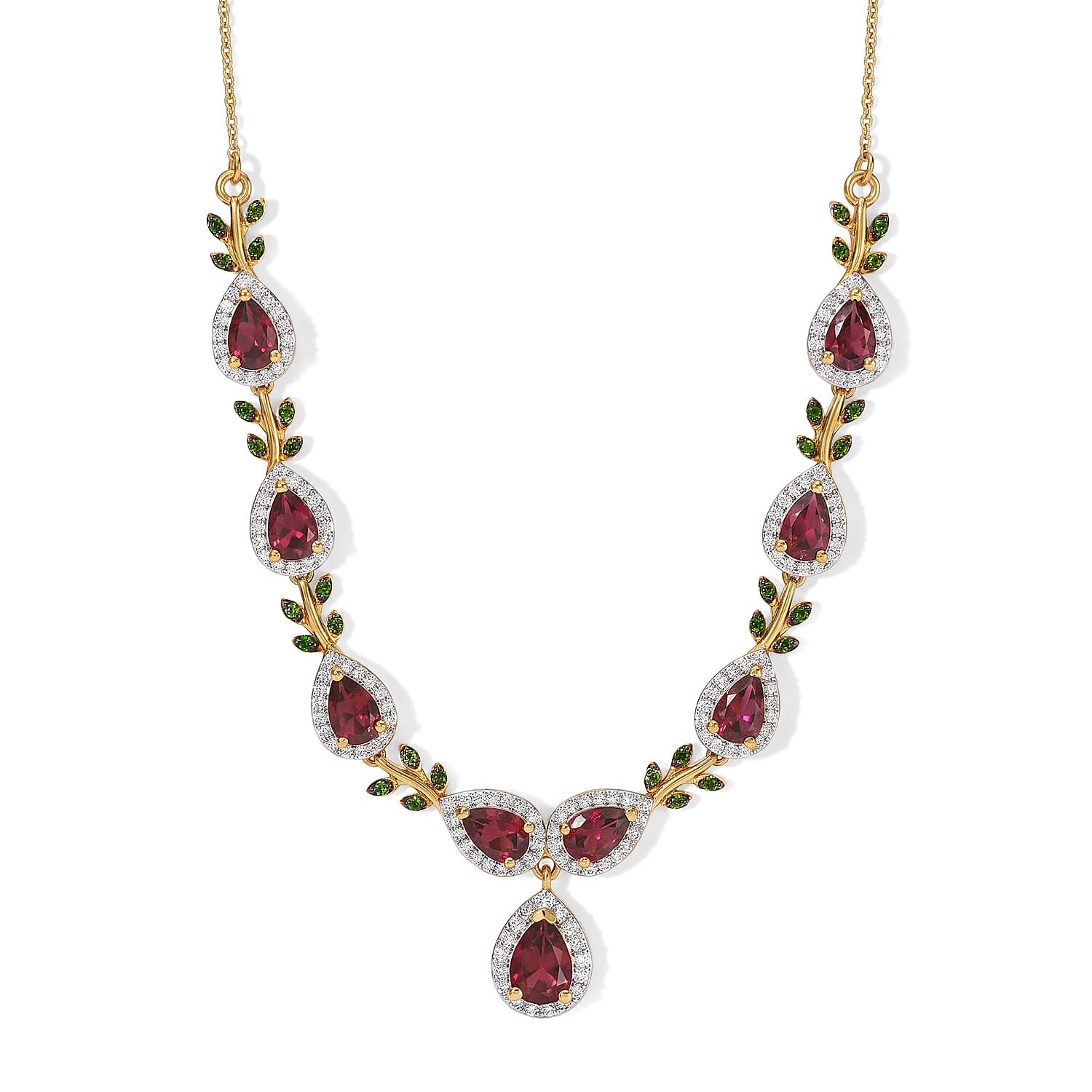 D'Joy Premium Tanzanian Wine Garnet and Multi Gemstone 6.10 ctw Necklace in 18K Vermeil Yellow Gold Over Sterling Silver 18 Inches