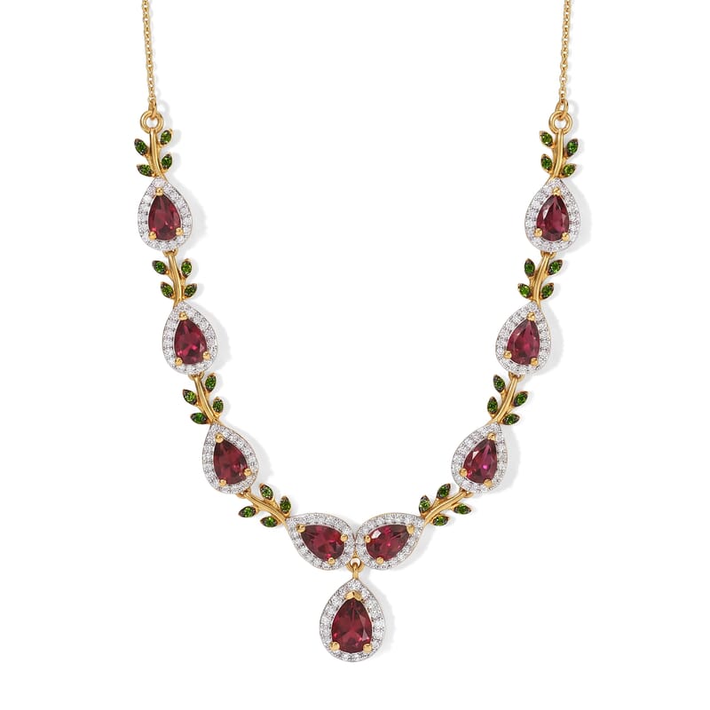D'Joy Premium Tanzanian Wine Garnet and Multi Gemstone 6.10 ctw Necklace in 18K Vermeil Yellow Gold Over Sterling Silver 18 Inches