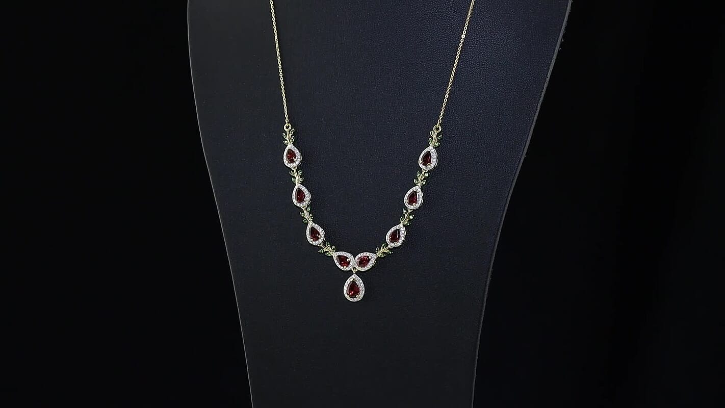 D''Joy Premium Tanzanian Wine Garnet and Multi Gemstone 6.10 ctw Necklace in 18K Vermeil Yellow Gold Over Sterling Silver 18 Inches