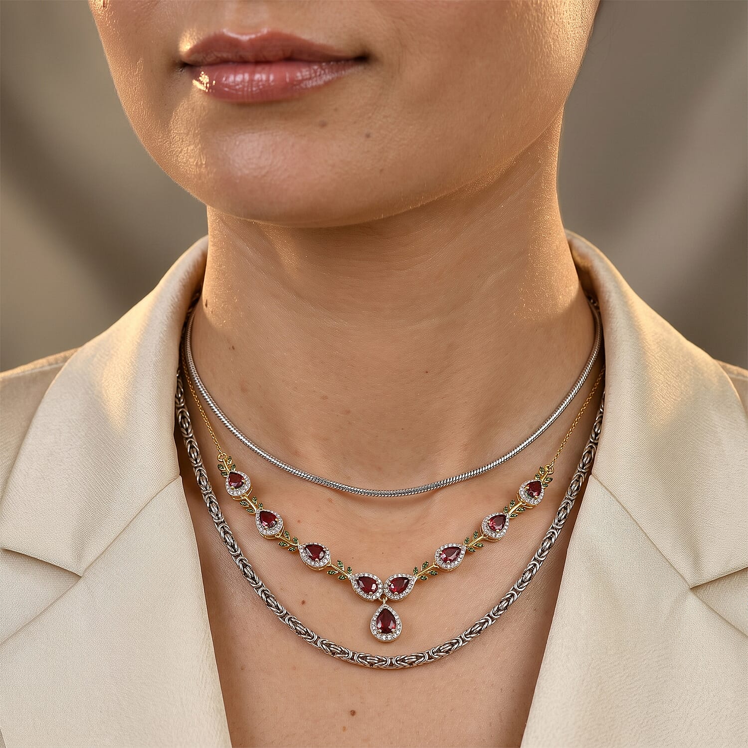 D'Joy Premium Tanzanian Wine Garnet and Multi Gemstone 6.10 ctw Necklace in 18K Vermeil Yellow Gold Over Sterling Silver 18 Inches