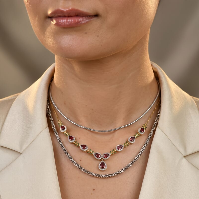D'Joy Premium Tanzanian Wine Garnet and Multi Gemstone 6.10 ctw Necklace in 18K Vermeil Yellow Gold Over Sterling Silver 18 Inches