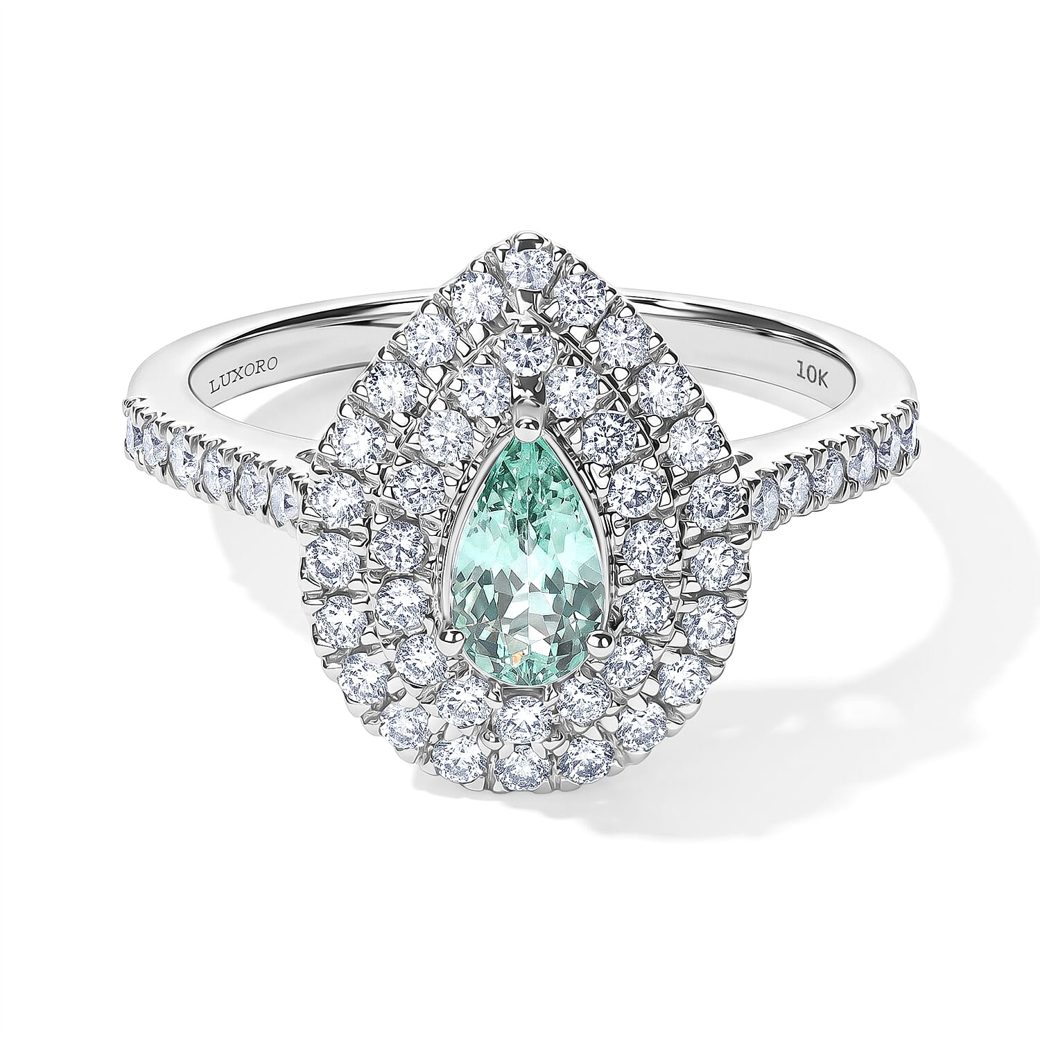 Certified and Appraised Luxoro 10K White Gold AAA Paraiba Tourmaline, Diamond (I2) (0.69 cts) Ring (Size 6.0) 1.13 ctw