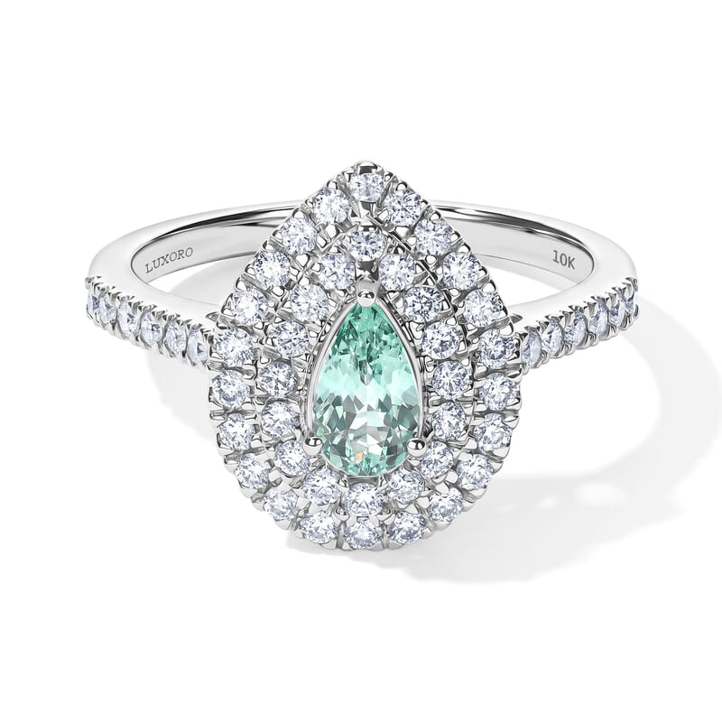 Certified and Appraised Luxoro AAA Paraiba Tourmaline and Diamond I2 1.13 ctw Ring in 10K White Gold (Size 7.0)