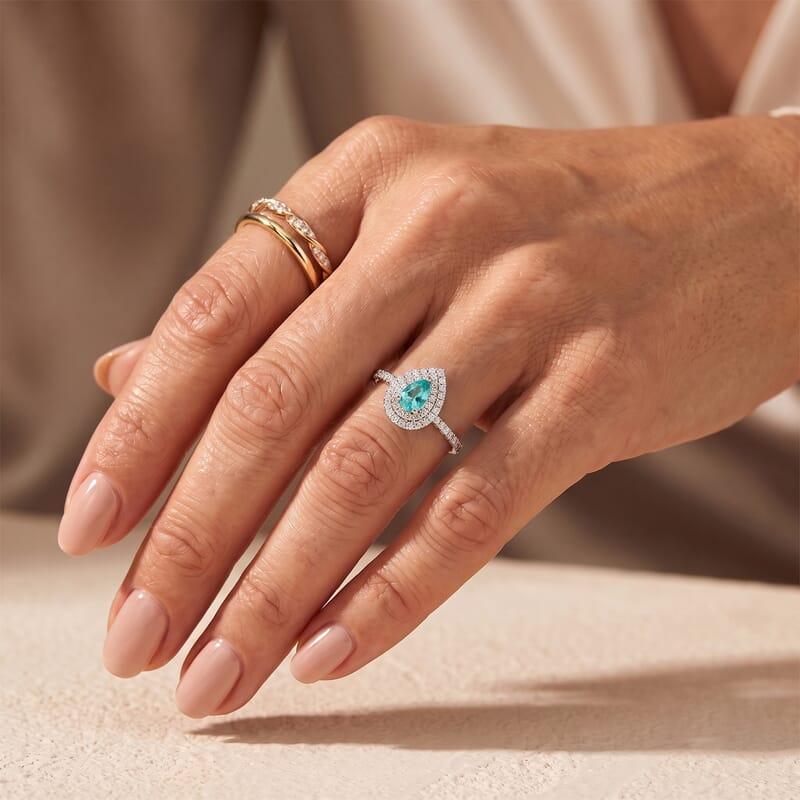 Certified and Appraised Luxoro AAA Paraiba Tourmaline and Diamond I2 1.13 ctw Ring in 10K White Gold (Size 7.0)