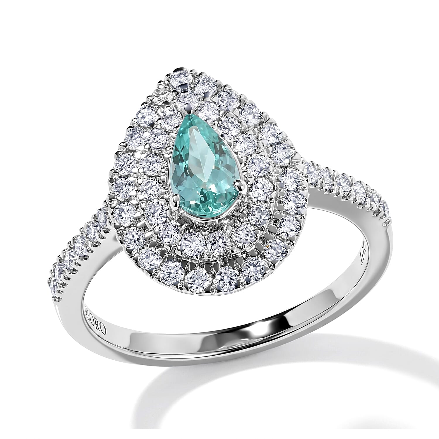 Certified and Appraised Luxoro AAA Paraiba Tourmaline and Diamond I2 1.13 ctw Ring in 10K White Gold (Size 7.0)