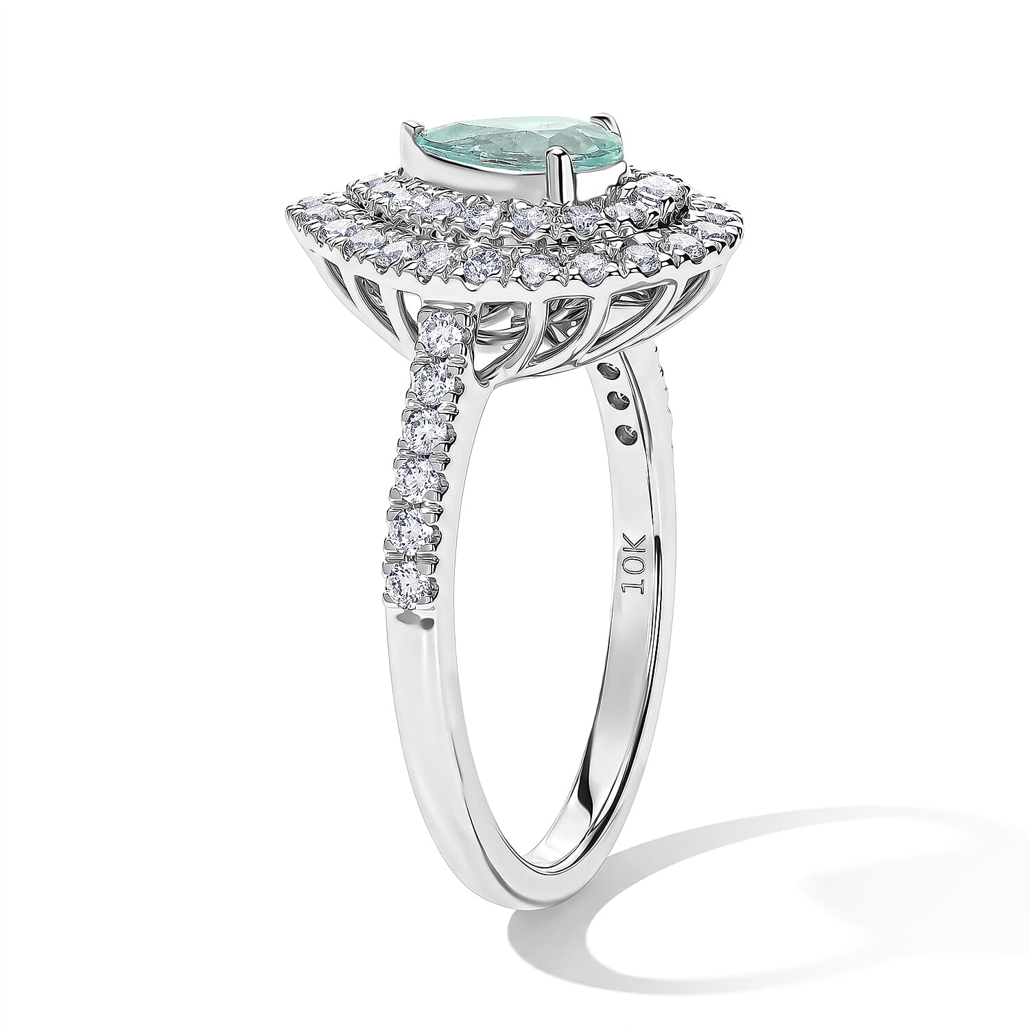 Certified and Appraised Luxoro AAA Paraiba Tourmaline and Diamond I2 1.13 ctw Ring in 10K White Gold (Size 7.0)