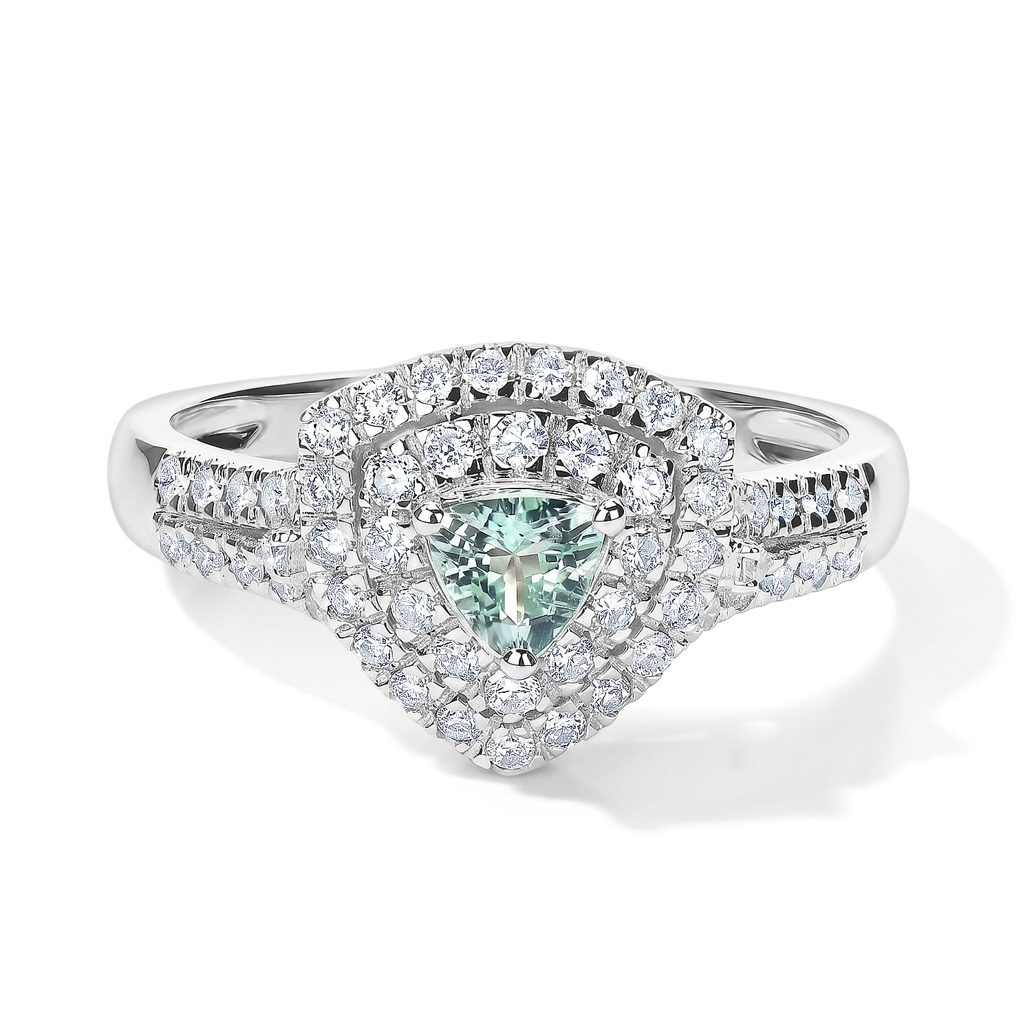 Certified and Appraised Luxoro 10K White Gold AAA Paraiba Tourmaline, Diamond (I2) (0.53 cts) Ring (Size 6.0) 1.10 ctw