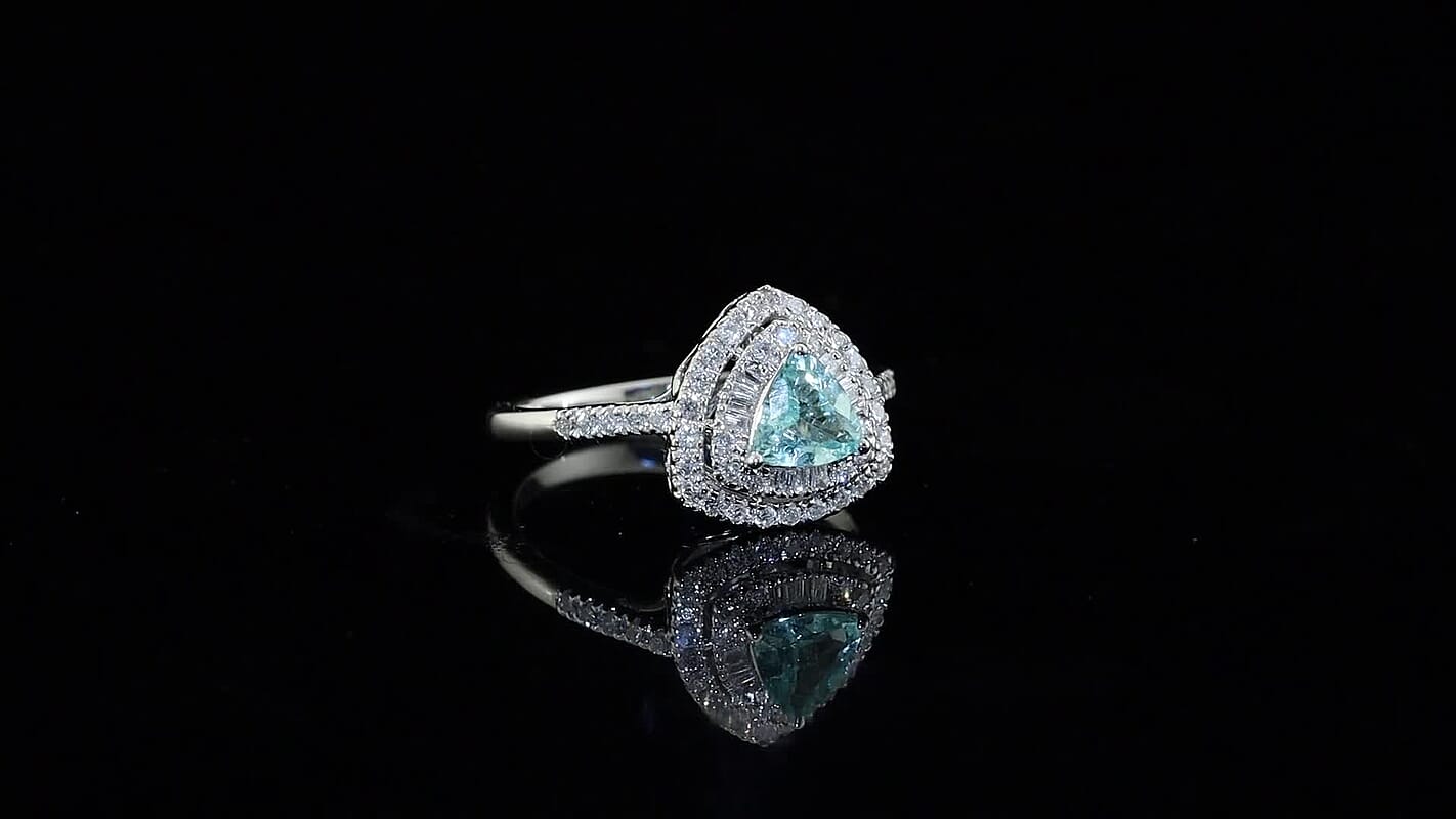 Certified and Appraised Luxoro 10K White Gold AAA Paraiba Tourmaline, Diamond (I2) (0.53 cts) Ring (Size 6.0) 1.10 ctw