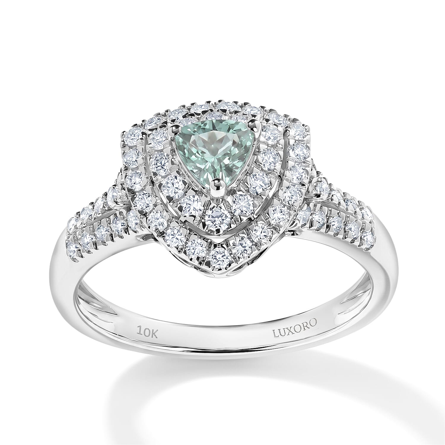 Certified and Appraised Luxoro AAA Paraiba Tourmaline and Diamond (I2) 1.10 ctw Ring in 10K White Gold (Size 8.0)