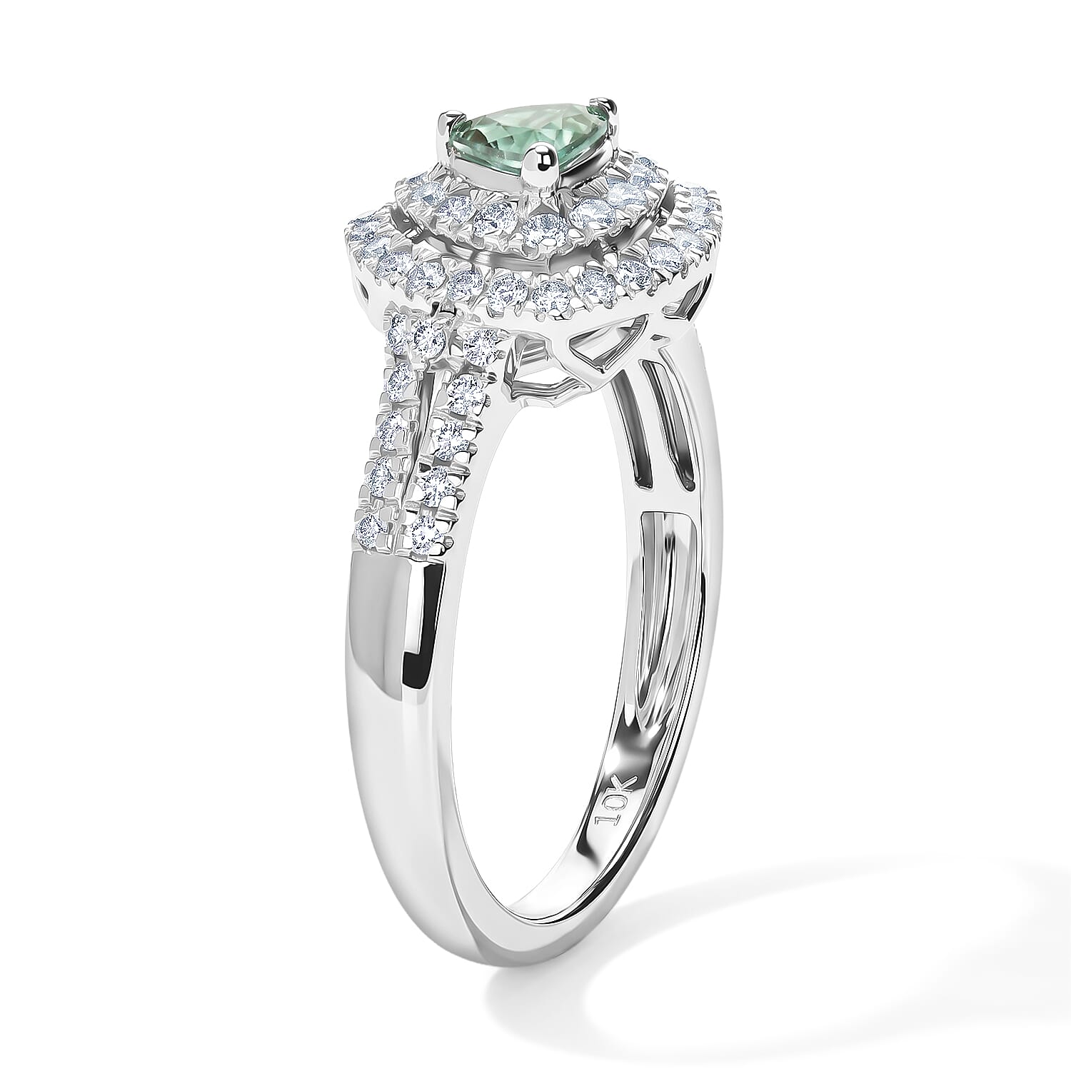 Certified and Appraised Luxoro AAA Paraiba Tourmaline and Diamond (I2) 1.10 ctw Ring in 10K White Gold (Size 8.0)