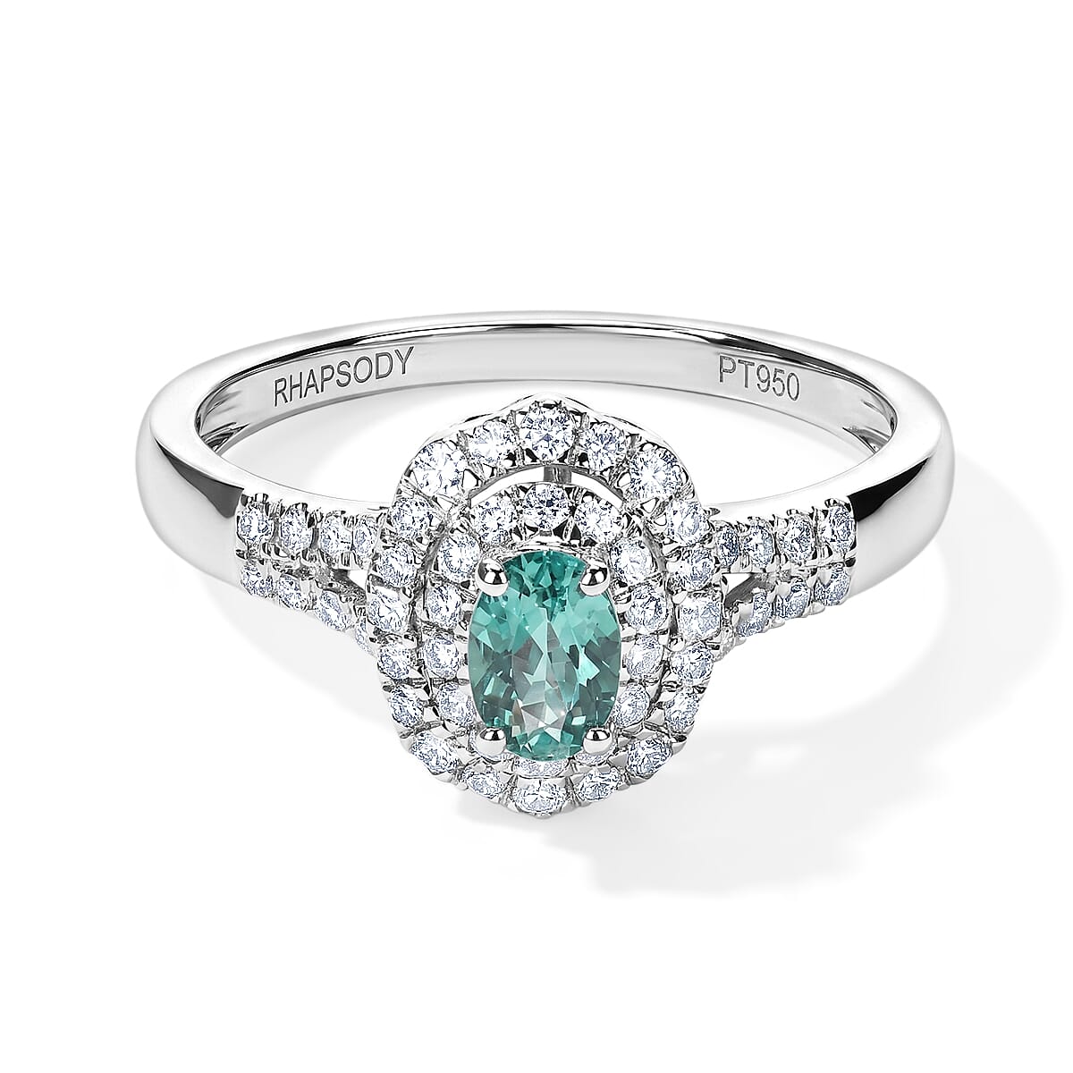 Certified and Appraised Rhapsody AAAA Paraiba Tourmaline and Diamond E-F VS 1.00 ctw Ring in 950 Platinum (Size 7.0) 5.90 Grams