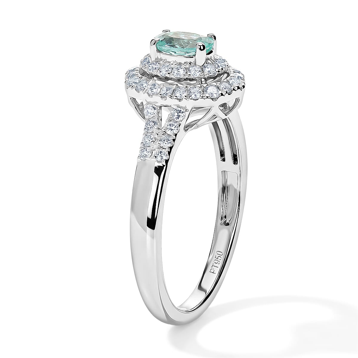 Certified and Appraised Rhapsody AAAA Paraiba Tourmaline and Diamond E-F VS 1.00 ctw Ring in 950 Platinum (Size 7.0) 5.90 Grams