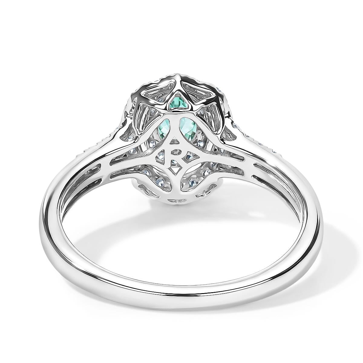 Certified and Appraised Rhapsody AAAA Paraiba Tourmaline and Diamond E-F VS 1.00 ctw Ring in 950 Platinum (Size 7.0) 5.90 Grams