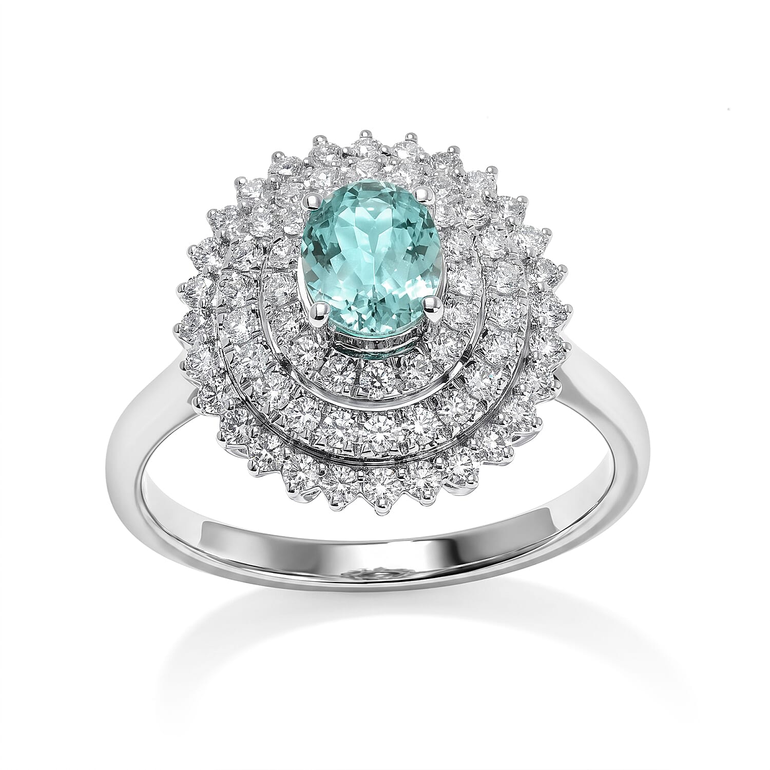 Certified and Appraised Luxoro AAA Paraiba Tourmaline and Diamond (I2) 1.30 ctw Ring in 10K White Gold (Size 7.0)