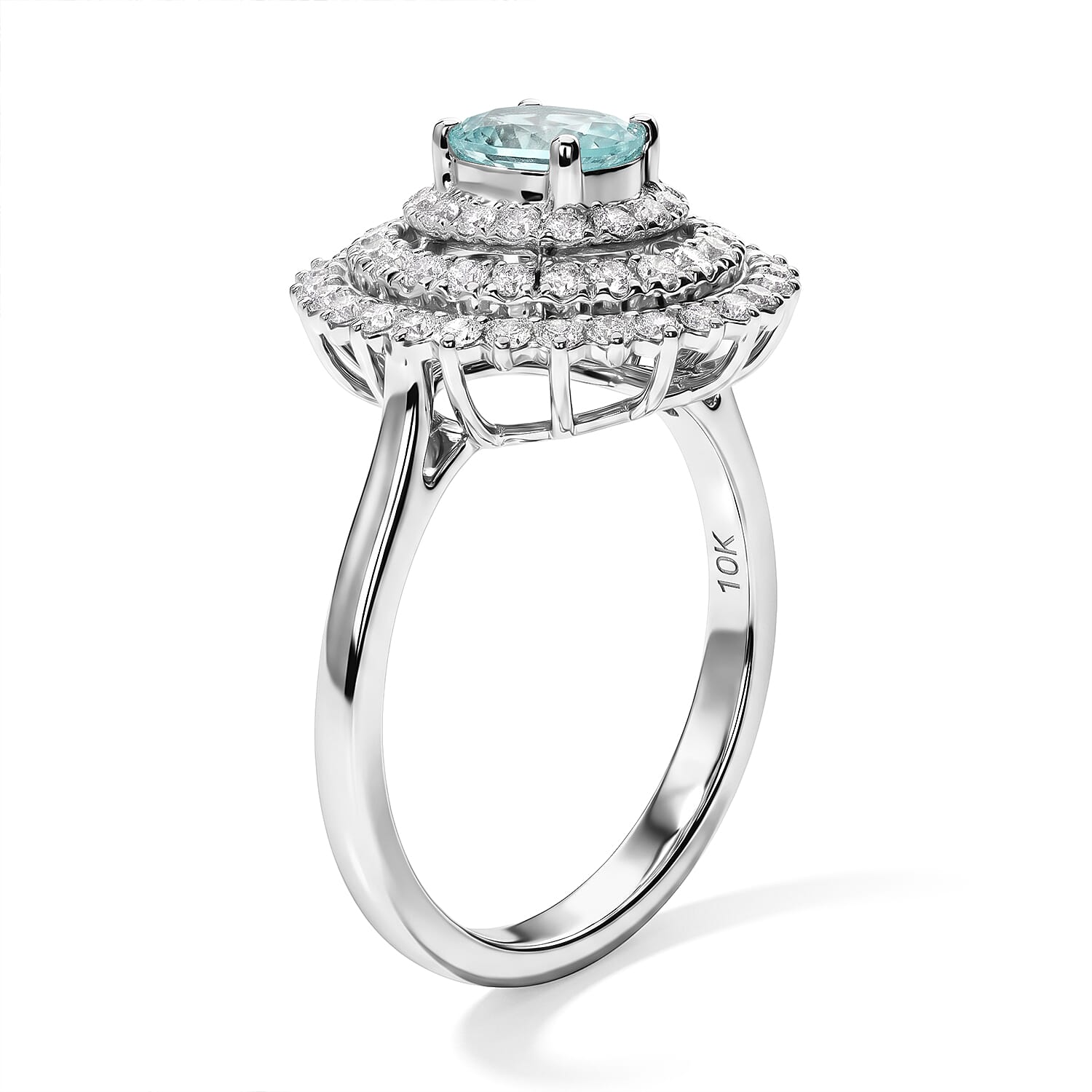 Certified and Appraised Luxoro AAA Paraiba Tourmaline and Diamond (I2) 1.30 ctw Ring in 10K White Gold (Size 7.0)