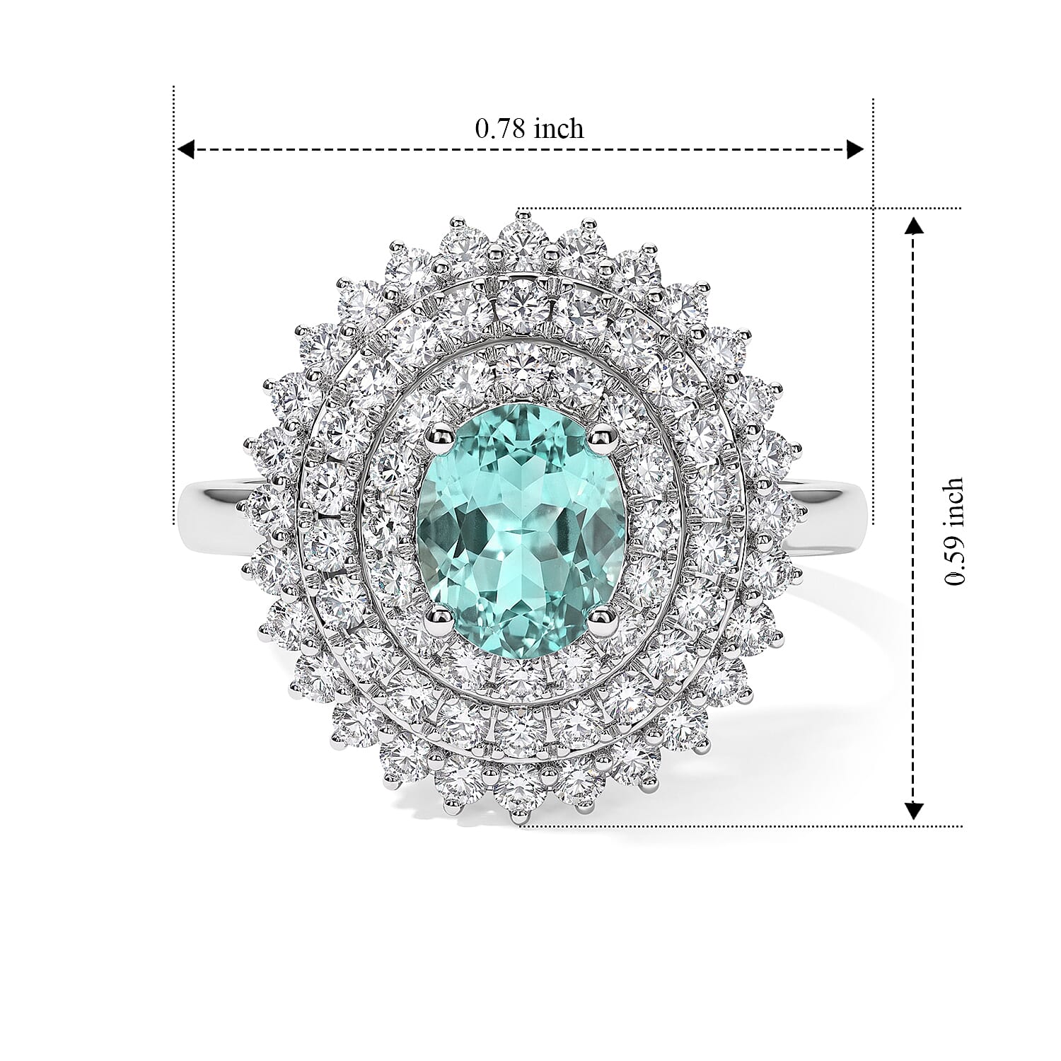 Certified and Appraised Luxoro AAA Paraiba Tourmaline and Diamond (I2) 1.30 ctw Ring in 10K White Gold (Size 7.0)