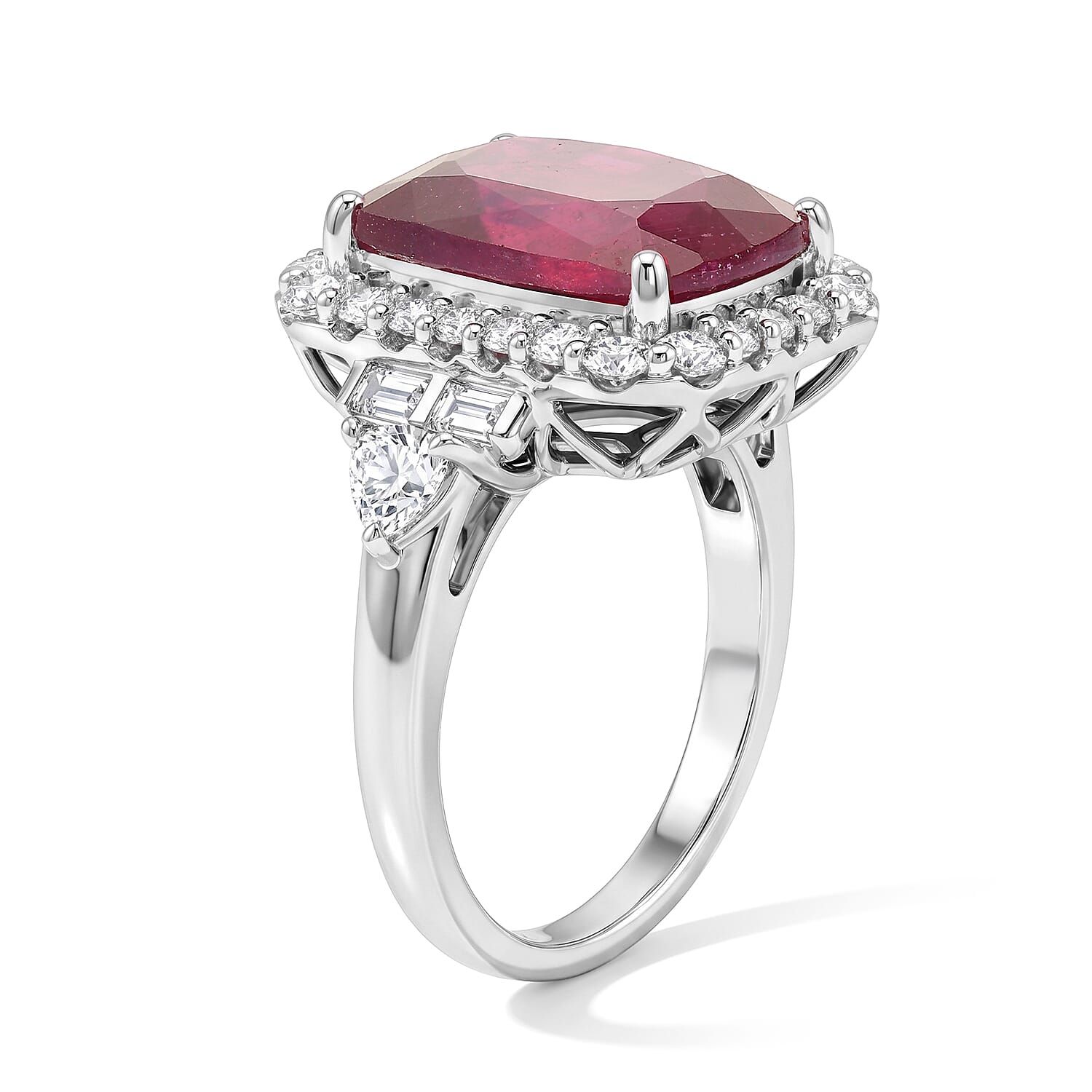 Certified & Appraised D'Joy Premium Niassa Ruby (FF) and Moissanite 10.00 ctw Ring in Rhodium Over Sterling Silver (Size 8.0)