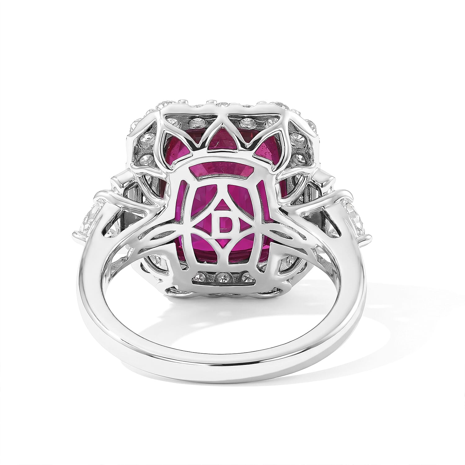 Certified & Appraised D'Joy Premium Niassa Ruby (FF) and Moissanite 10.00 ctw Ring in Rhodium Over Sterling Silver (Size 8.0)