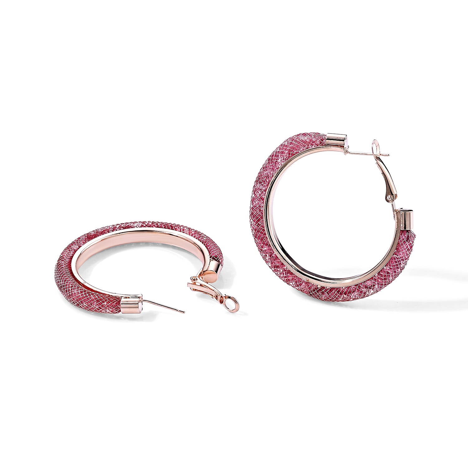 Pink Austrian Crystal Hoop Earrings in Rosetone