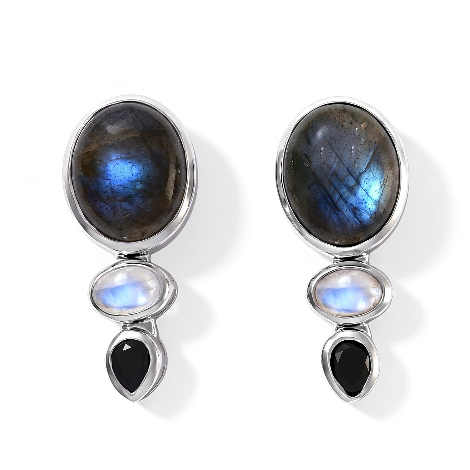 D'Joy Malagasy Labradorite and Multi Gemstone 7.10 ctw Dangling Earrings in Sterling Silver