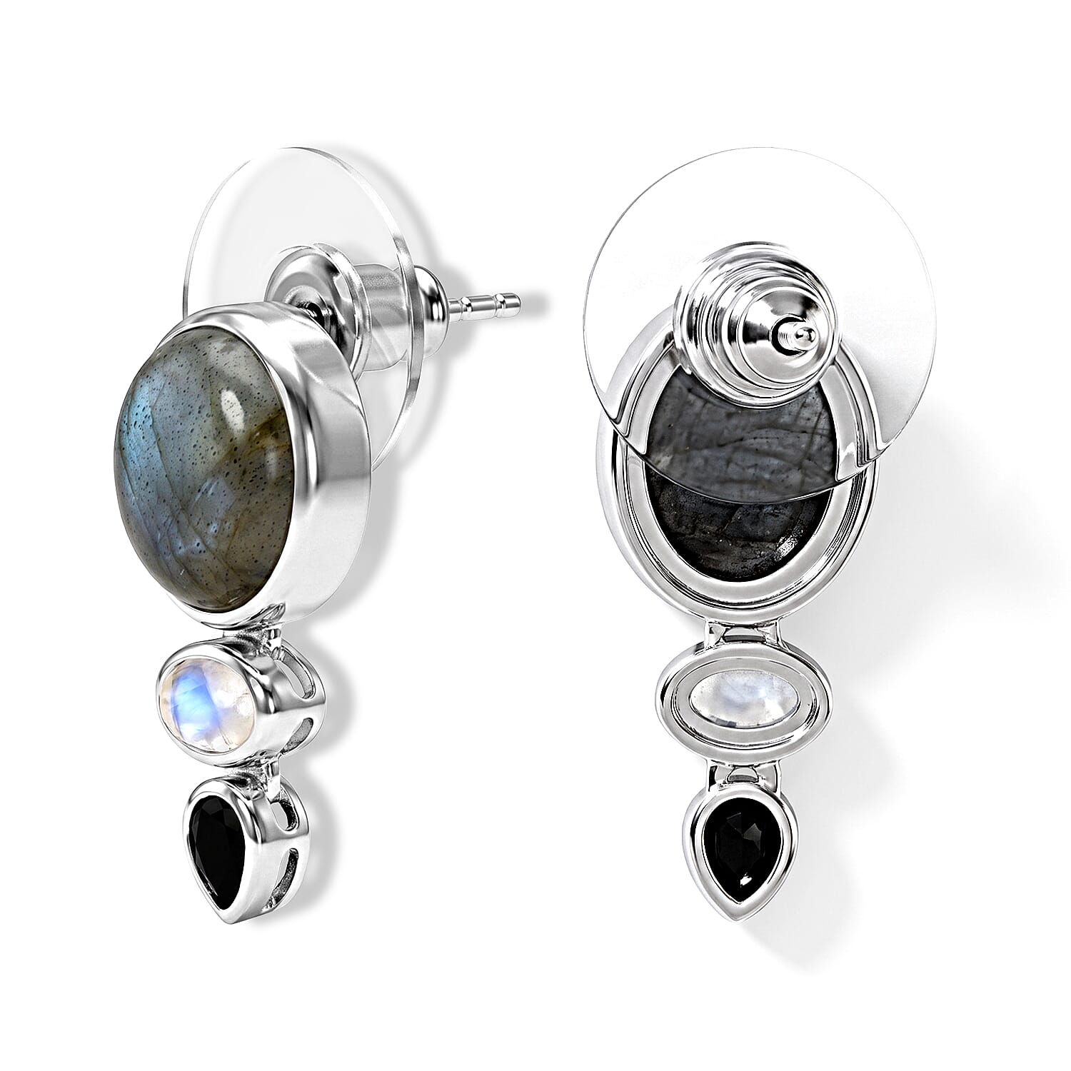 D'Joy Malagasy Labradorite and Multi Gemstone 7.10 ctw Dangling Earrings in Sterling Silver