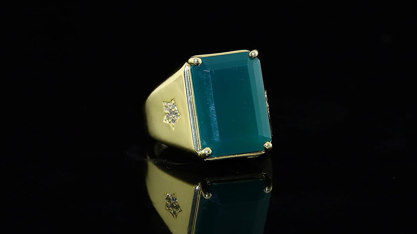 EverTrue Verde Onyx and White Zircon 13.40 ctw Men''s Ring in 18K YG Plated (Size 10.0)