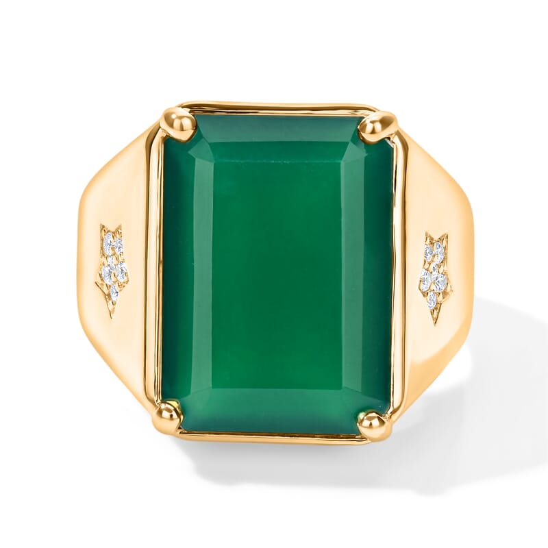 EverTrue Verde Onyx and White Zircon 13.40 ctw Men's Ring in 18K YG Plated (Size 9.0)